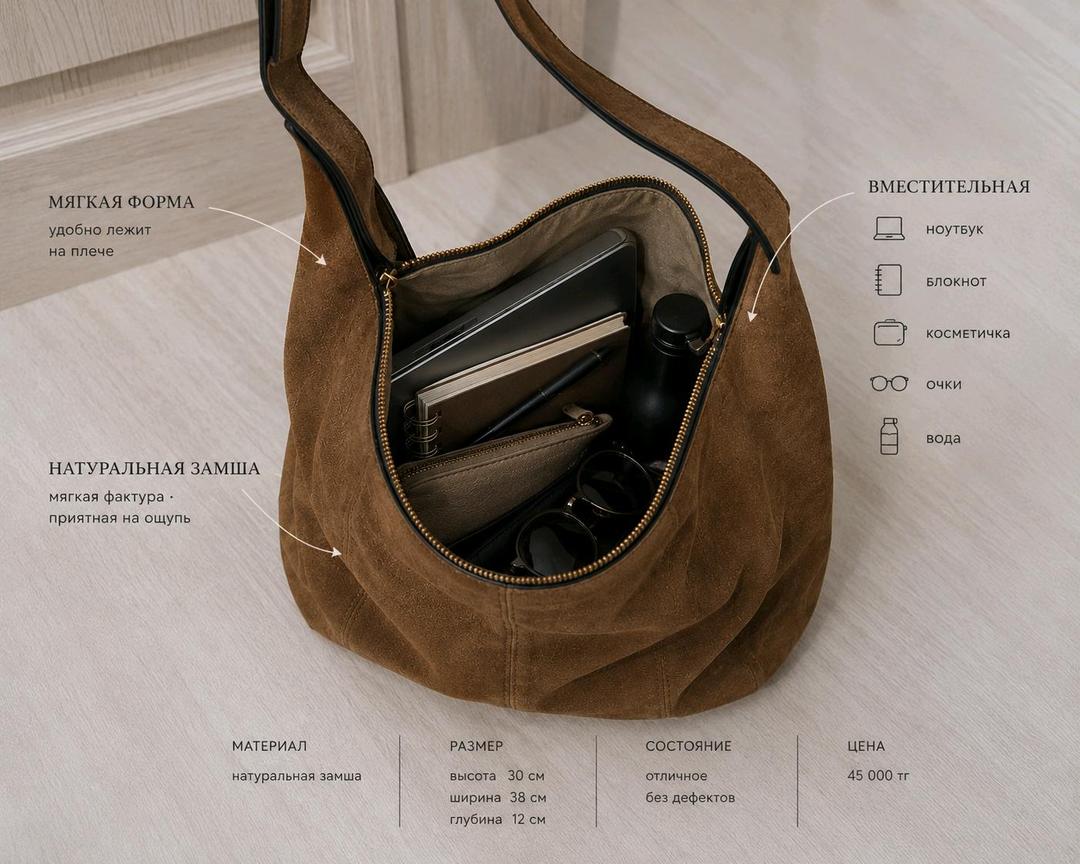 Нет бренда Сумка. Натуральная замша. Zara, Massimo dutti, Mango. — фото 2