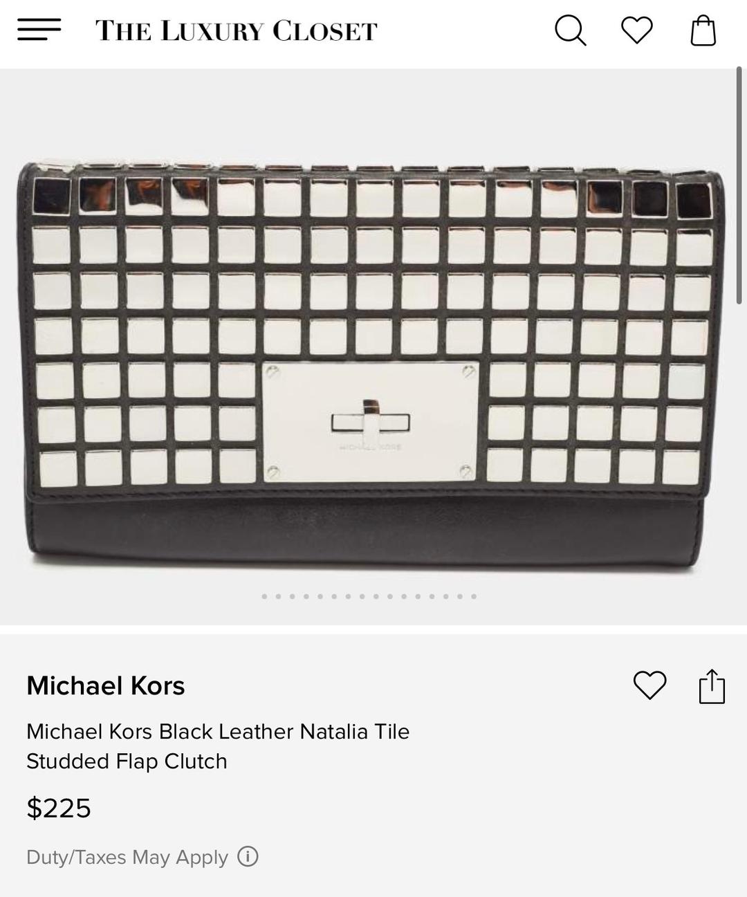 Michael Kors Клатч Michael Kors Natalia Tile Leather Studded Black Clutch Vintage — фото 2
