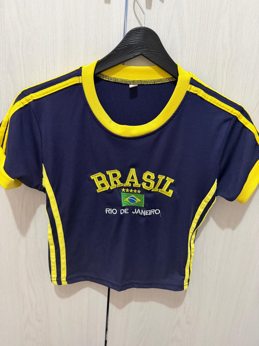 Нет бренда Укороченная футболка с принтом Brasil — фото 2