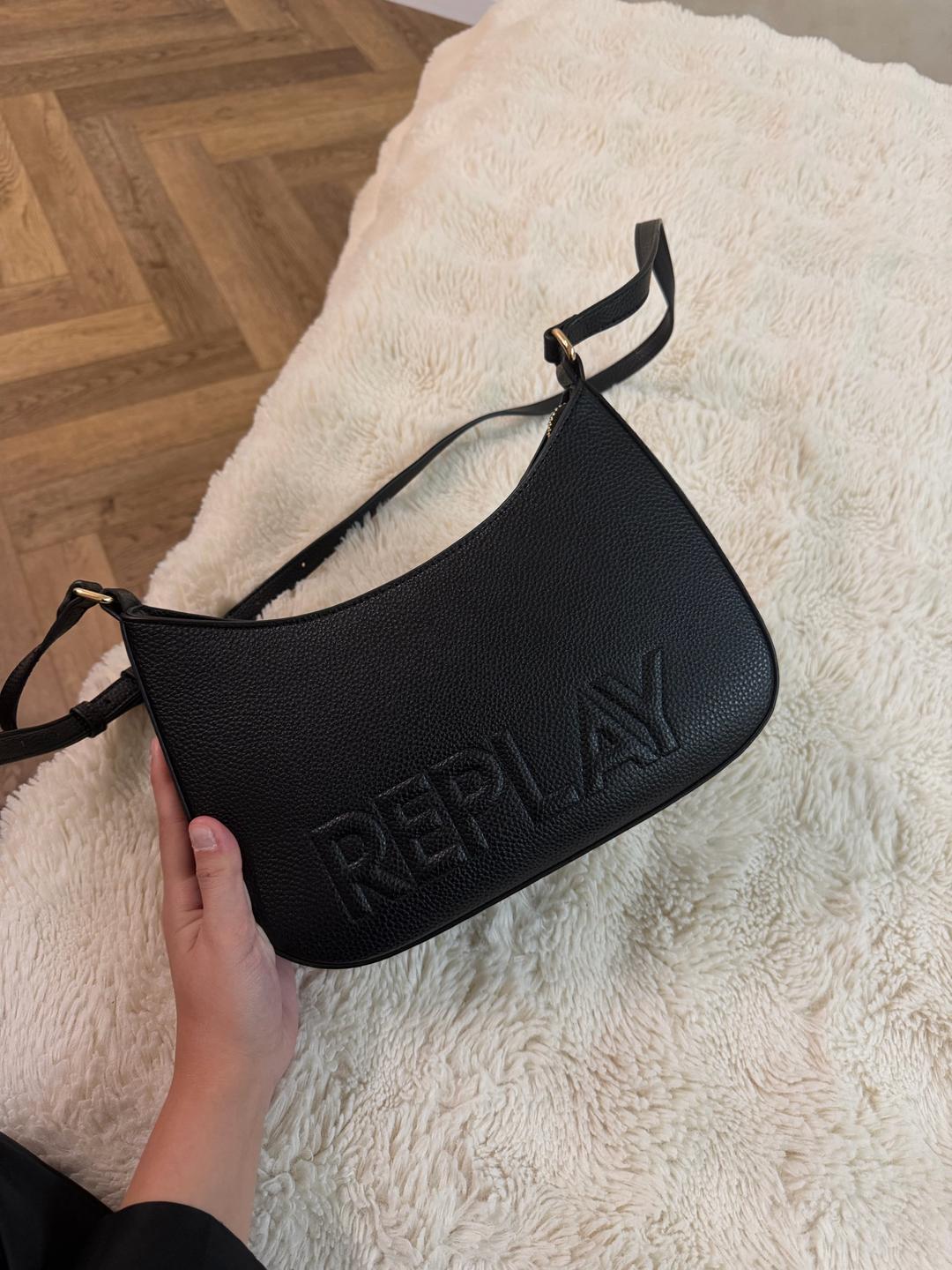 Replay Черная сумка-багет бренда Replay с фирменным логотипом на лицевой стороне — фото 2