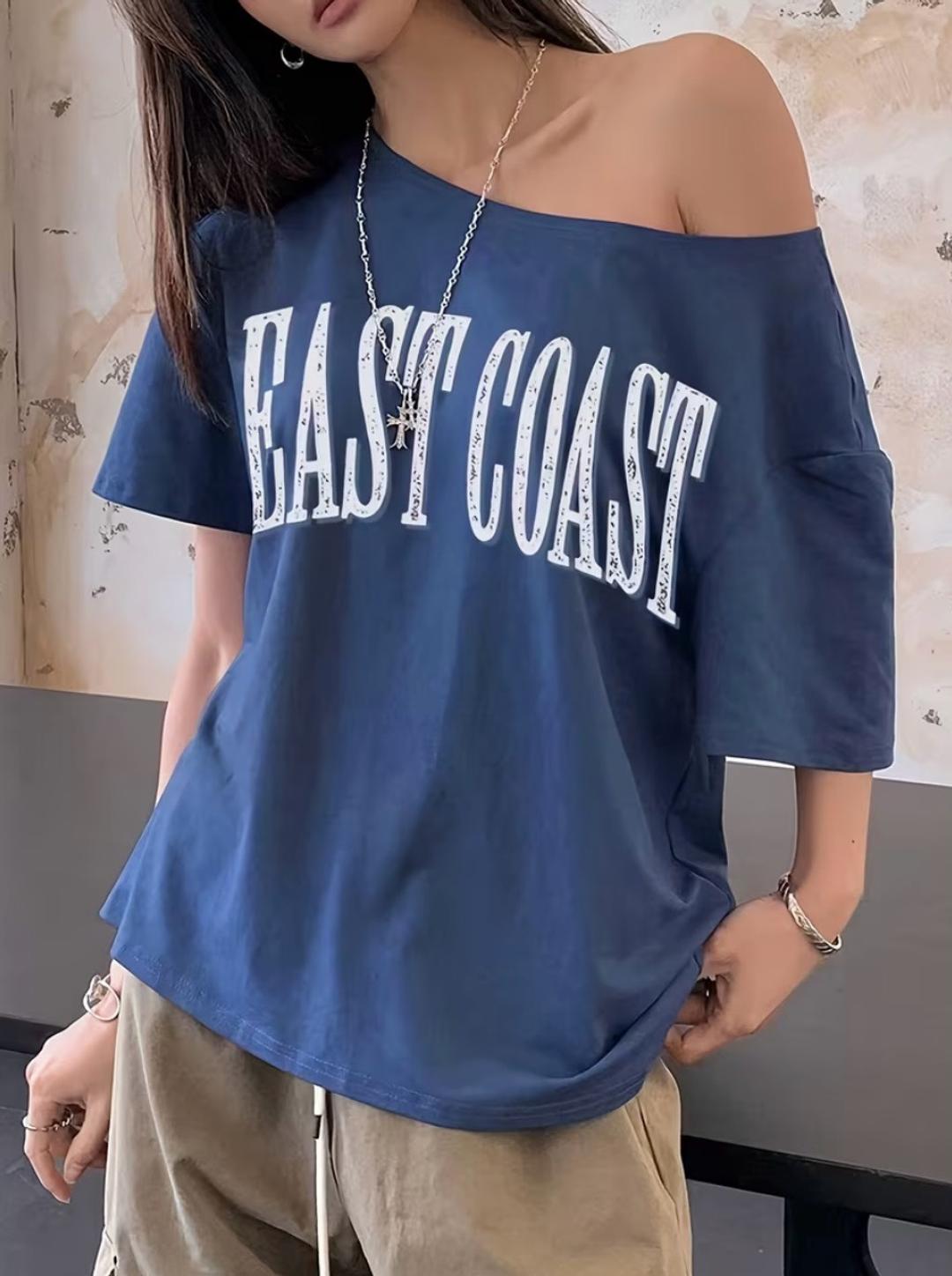футболка на одно плечо с принтом east coast — фото 2