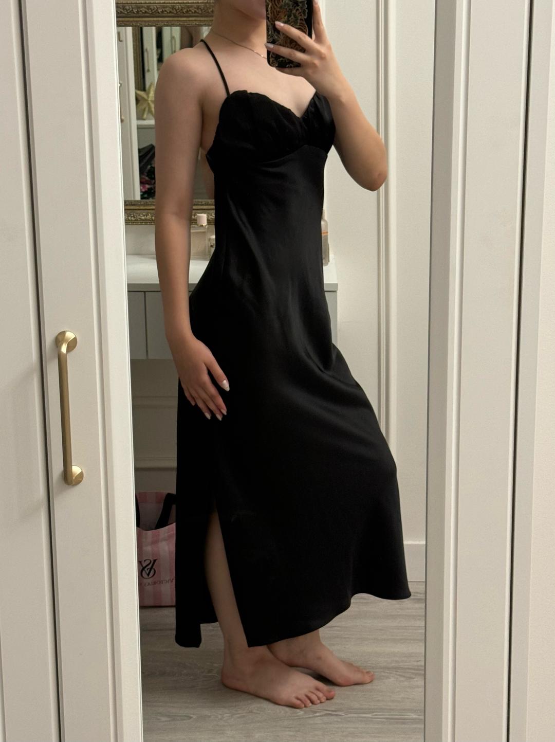 Zara Черное сатиновое платье — фото 2