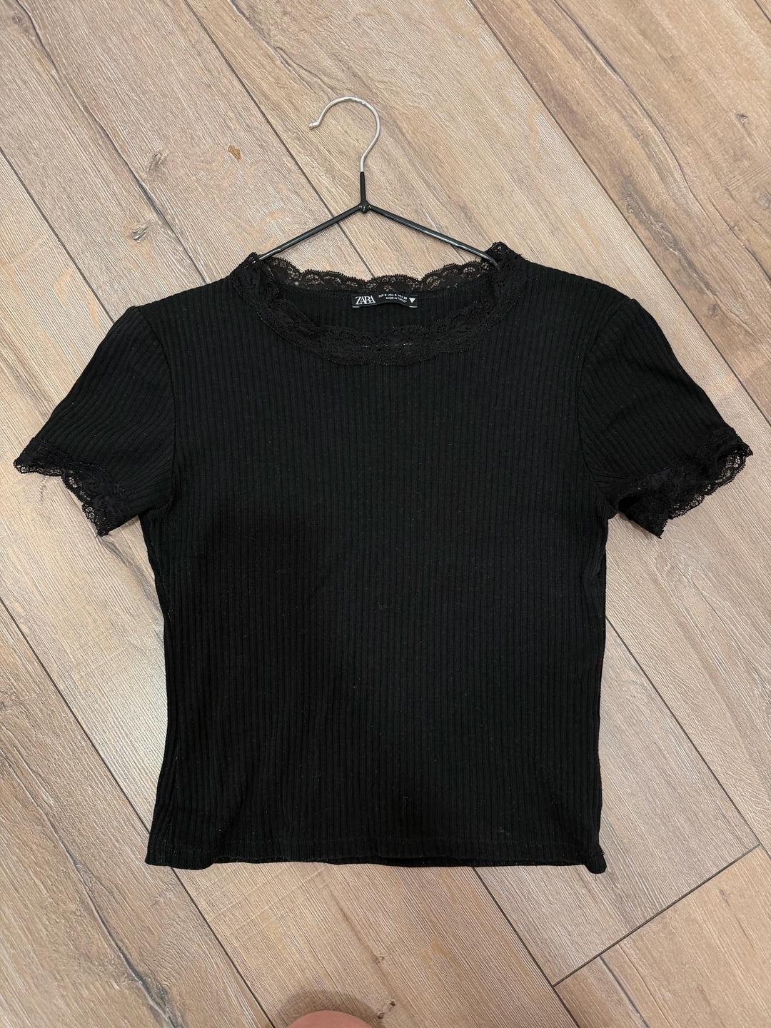 Zara Футболка ZARA в рубчик с кружевом — фото 2