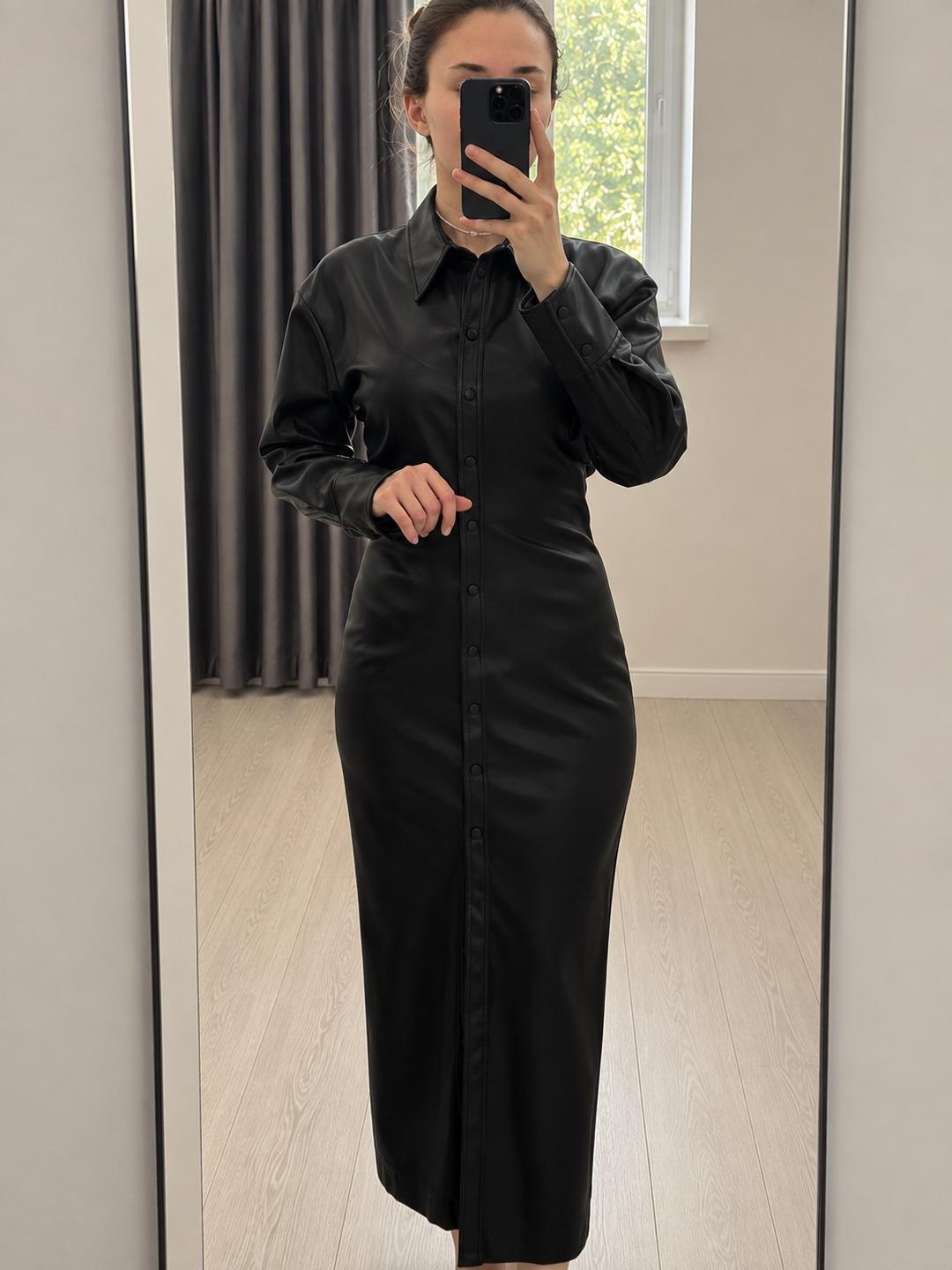 Zara Платье-рубашка из экокожи — фото 2