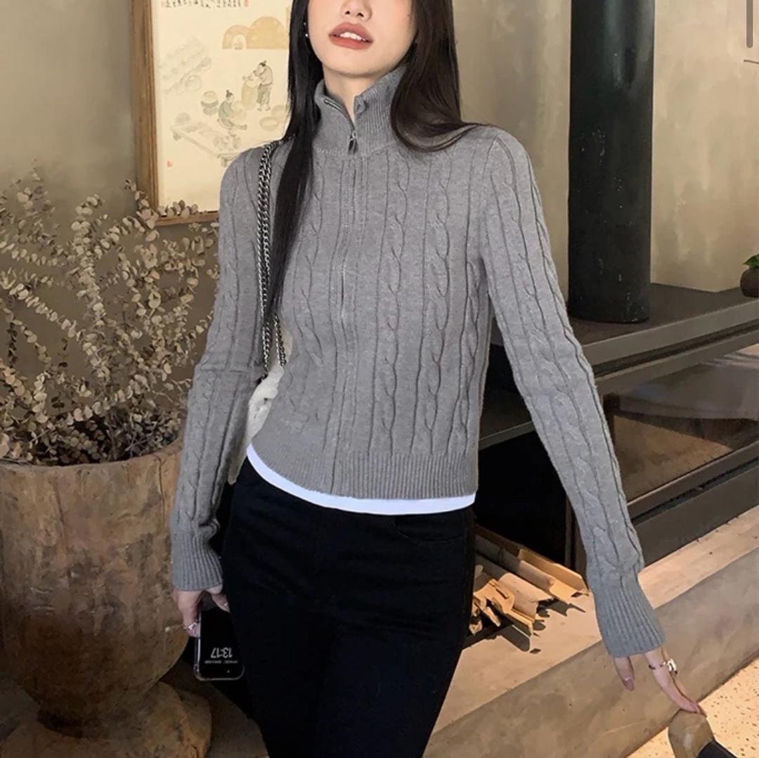 Нет бренда Стильный трикотажный свитер на молнии (Half-zip) — фото 2