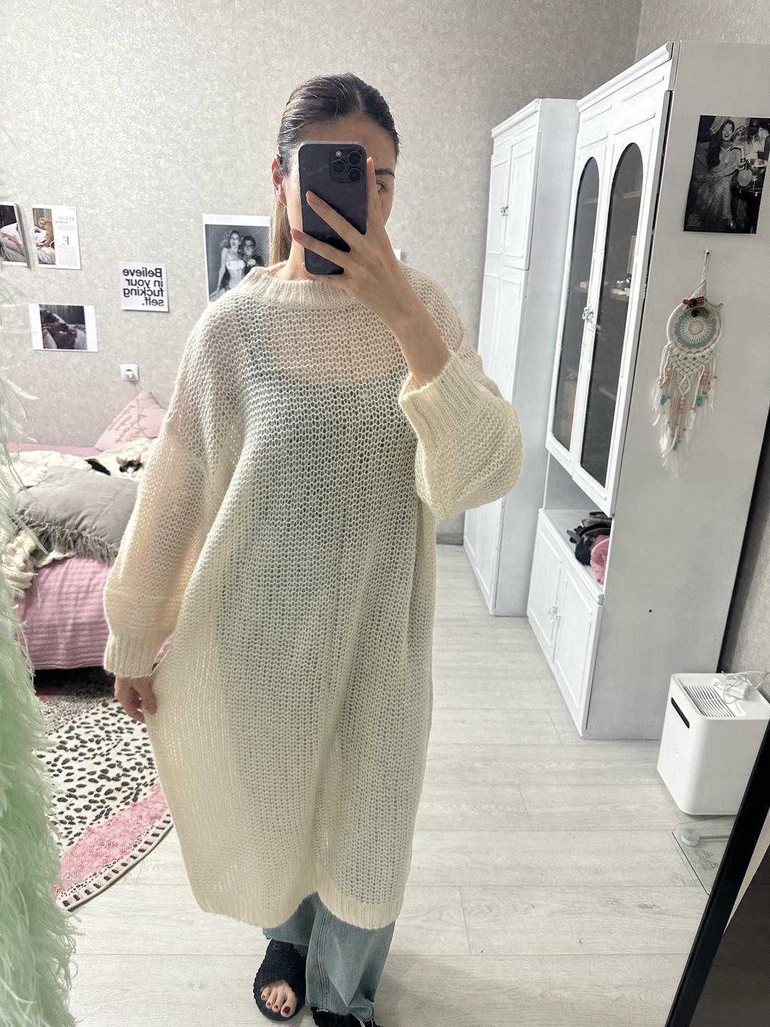 Zara Вязаное платье-туника оверсайз из альпаки — фото 2