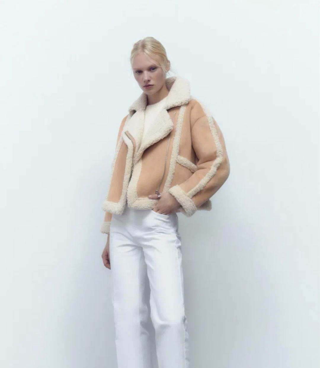 Zara Укороченная дубленка с отделкой искусственным мехом ZARA — фото 2