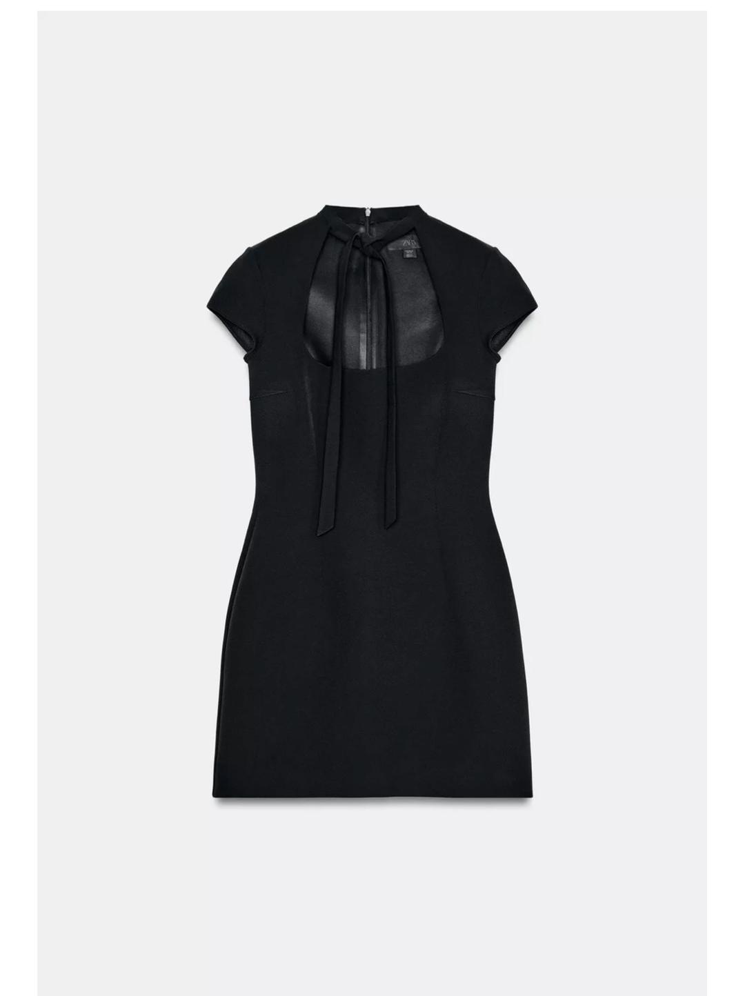 Zara Черное платье Zara с вырезом и завязкой — фото 2