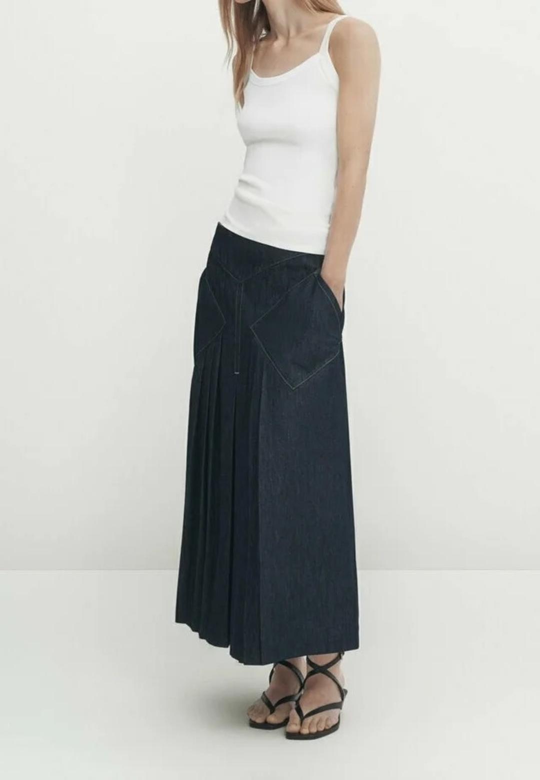 Massimo Dutti Юбка миди из денима со складками Massimo Dutti — фото 2
