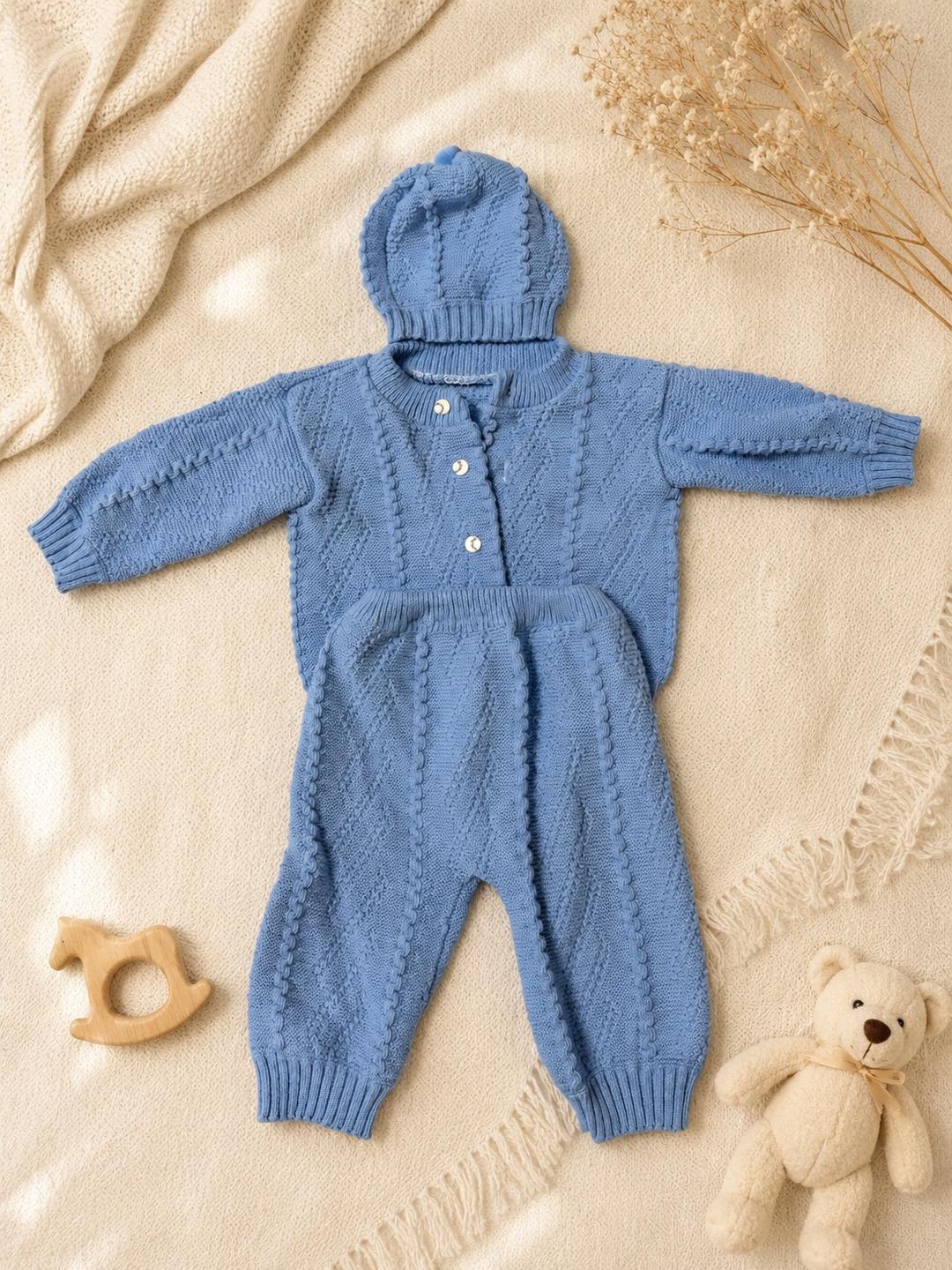 Нет бренда Вязаный комплект для малыша 3 предмета 💙 Кофта, штанишки и шапочка — фото 2