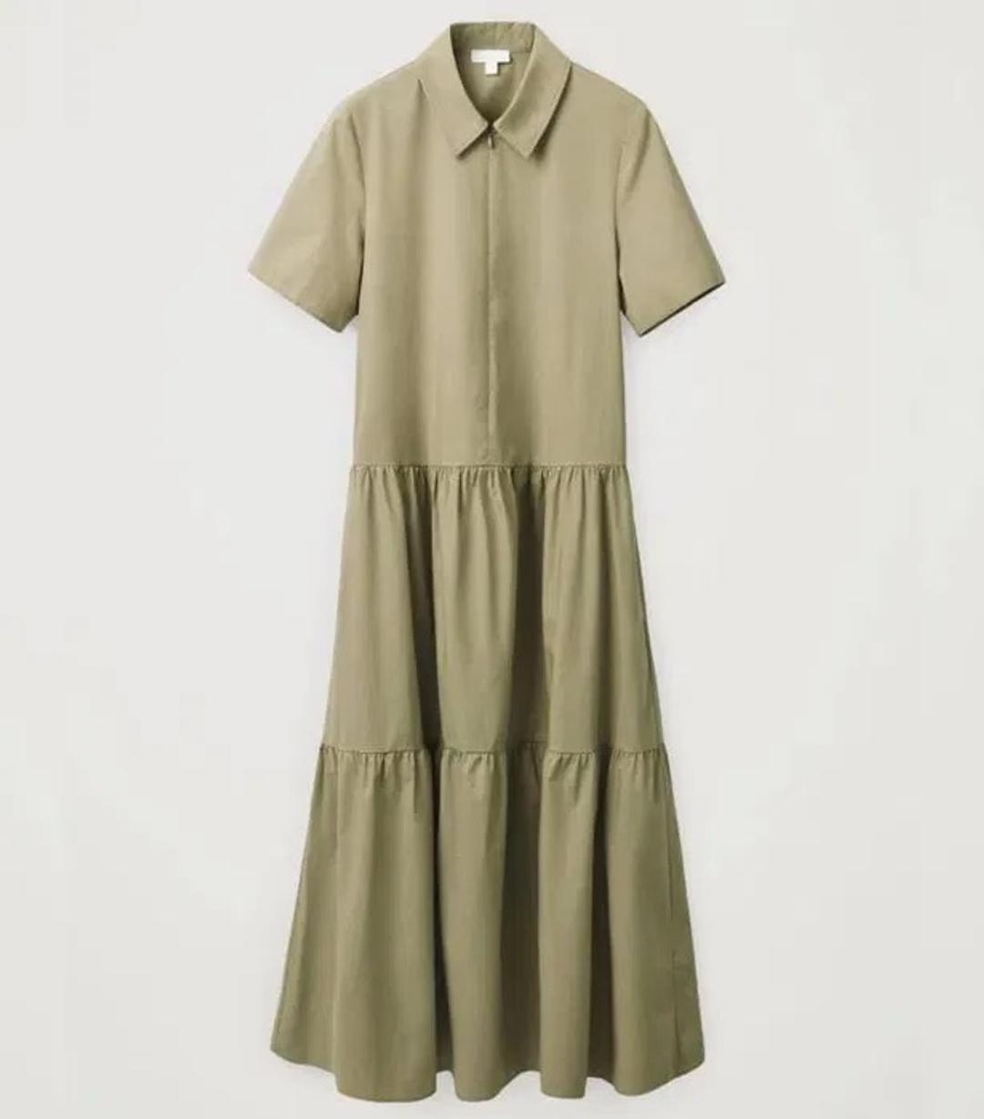 COS COS Gathered Panel Dress (бежево-зелёный) — фото 2