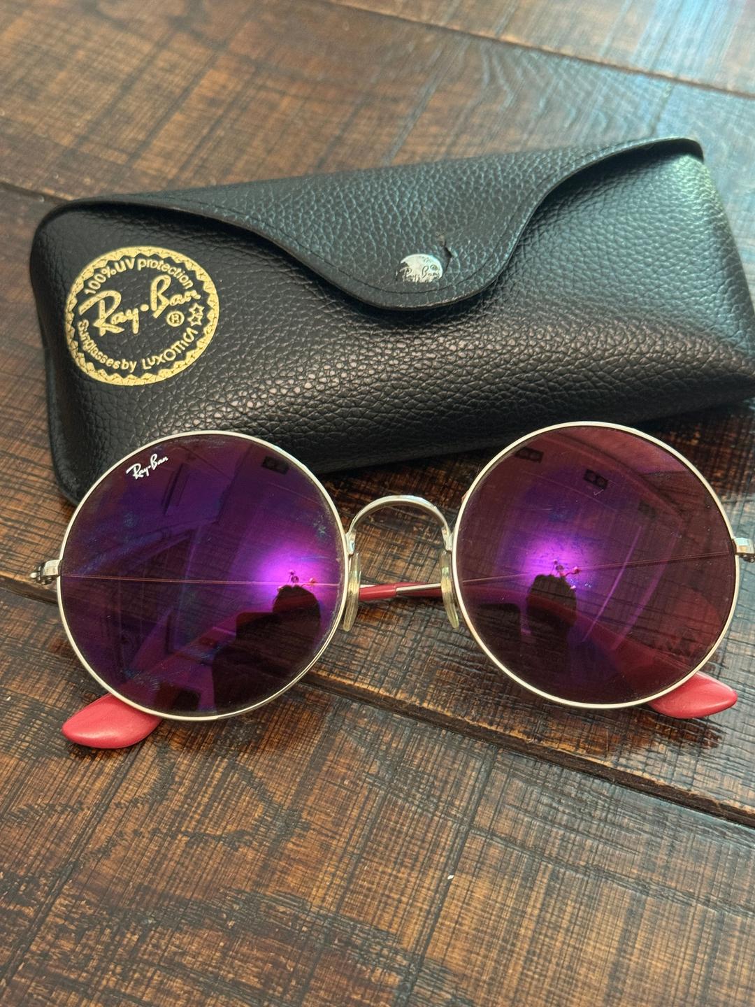 Ray-Ban Солнцезащитные очки RayBan Round Metal с фиолетовыми зеркальными линзами в чехле — фото 2