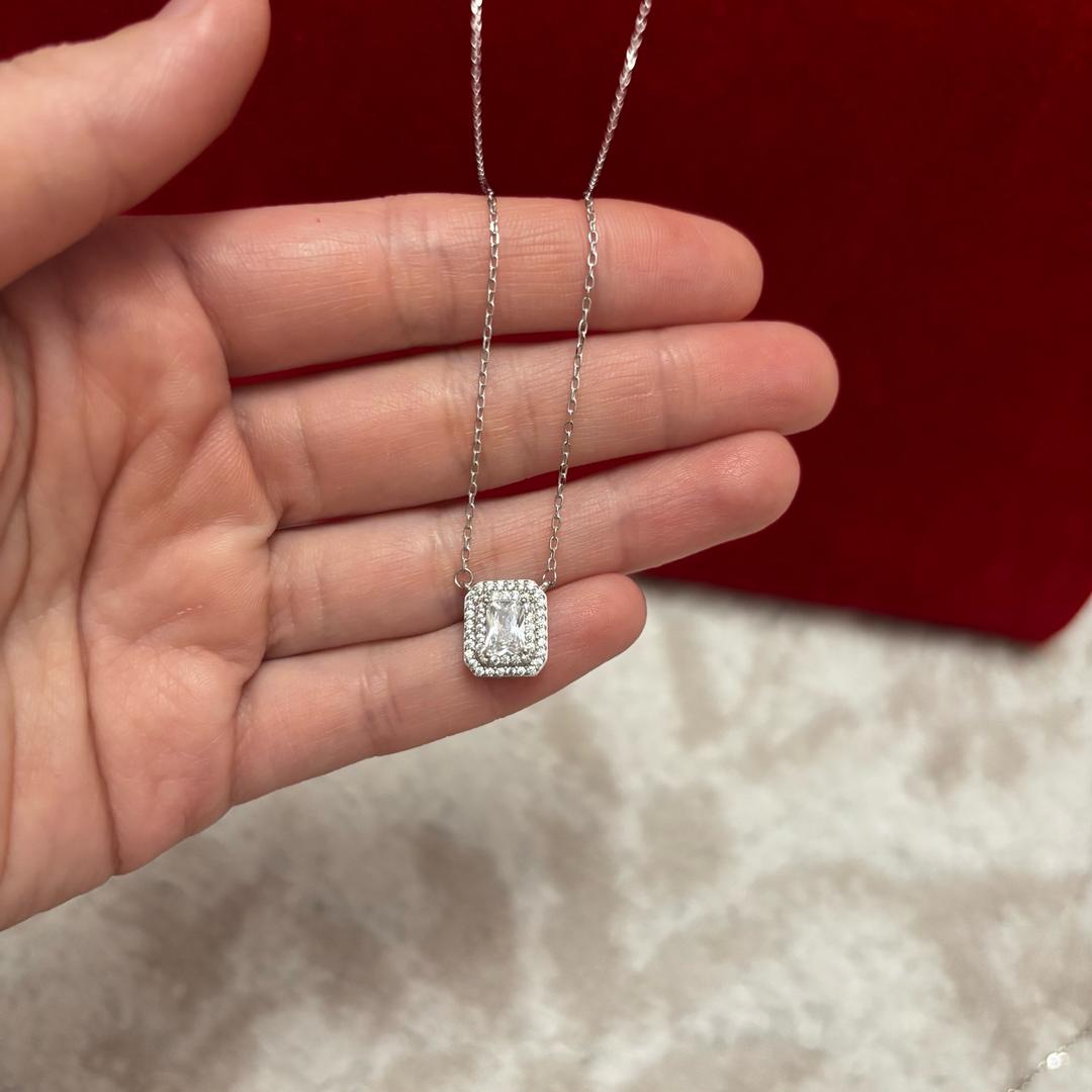 Silver Серебряный ожерелье 925 проба, вес 3 гр, длина 45-50 см, вставка цирконий — фото 2