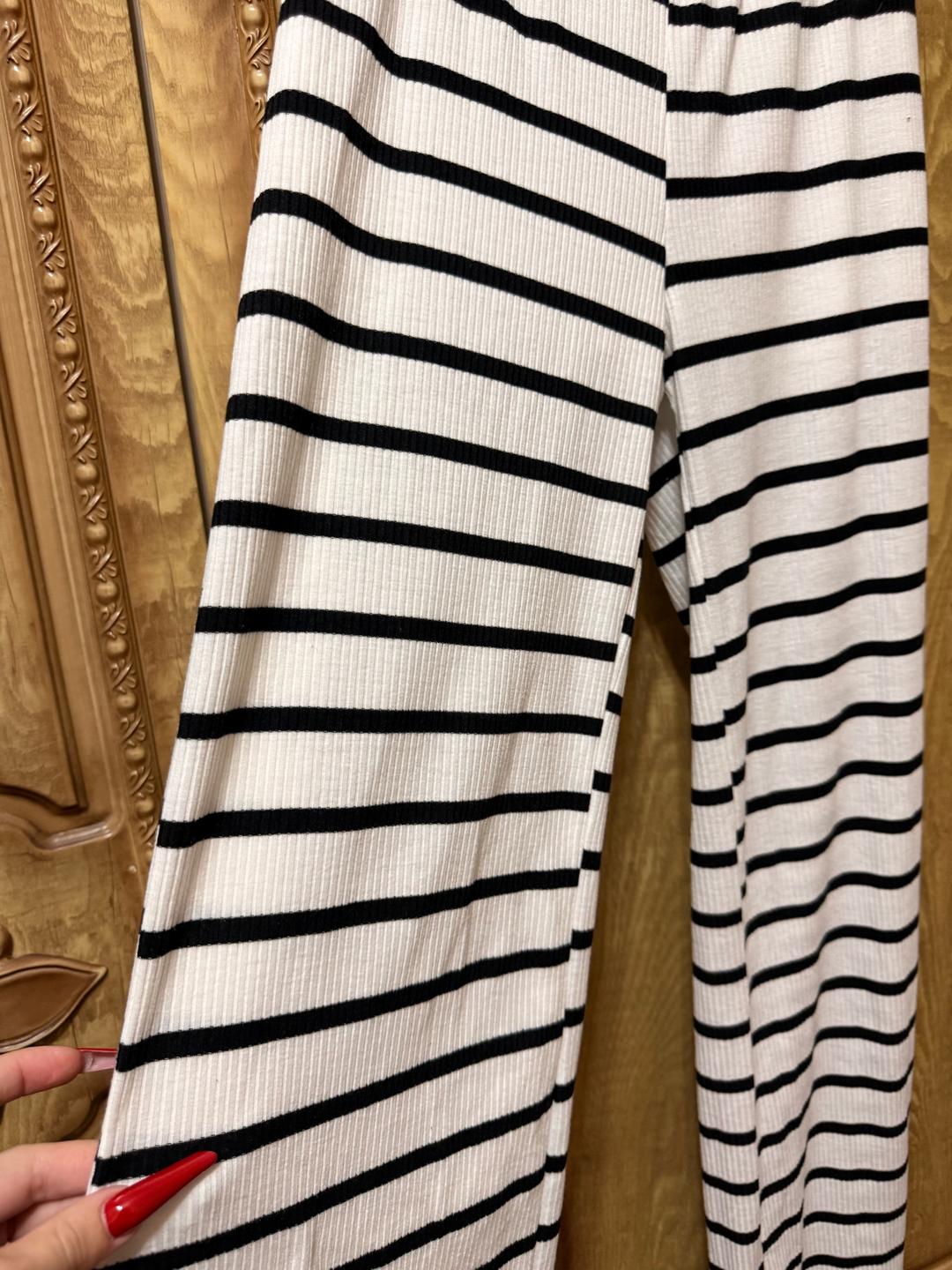 SHEIN Брюки SHEIN в полоску с высокой талией | Трикотажные мягкие палаццо — фото 2