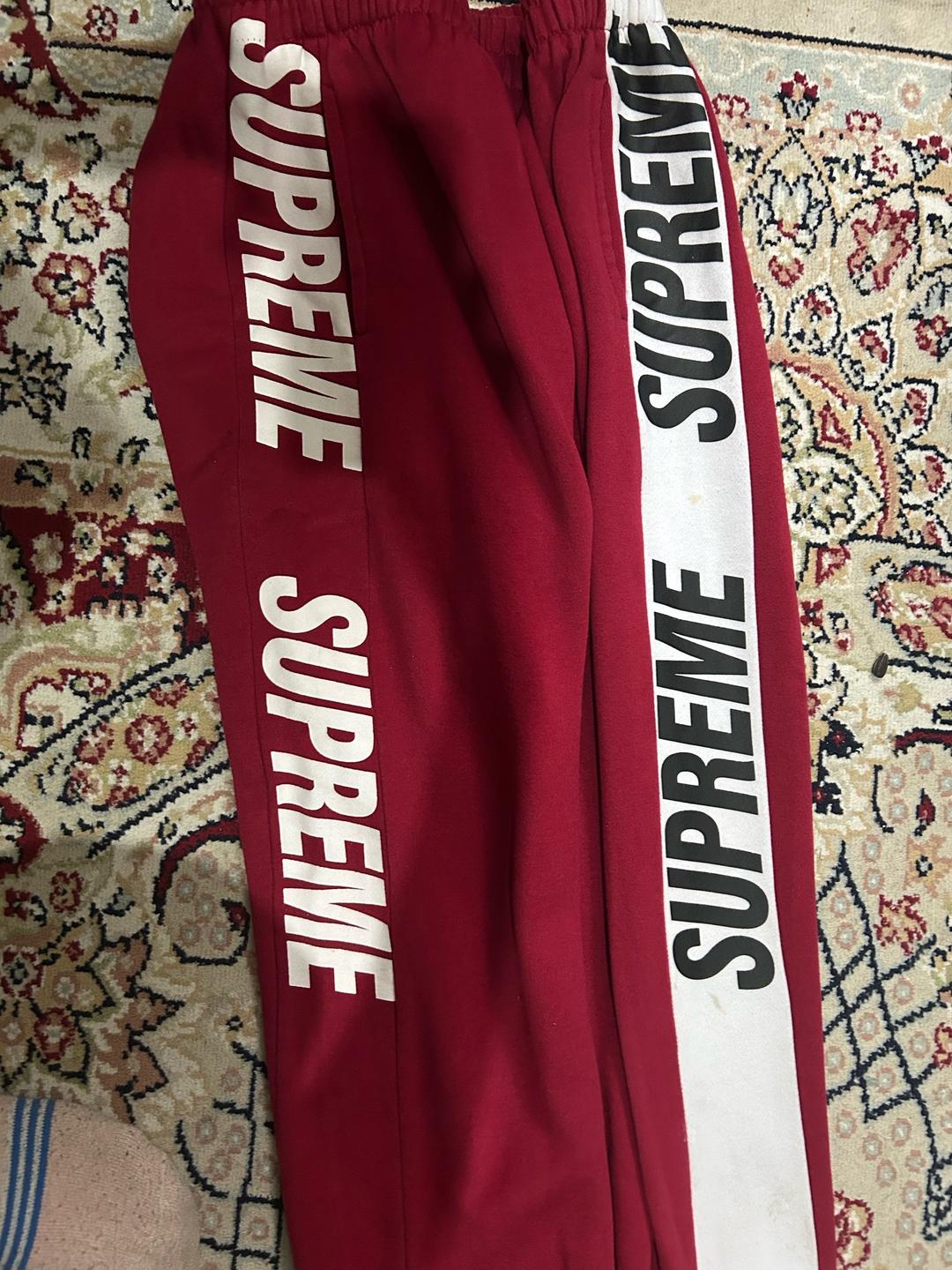 Supreme Спортивные штаны джоггеры Supreme (Бордовые / На флисе) — фото 2