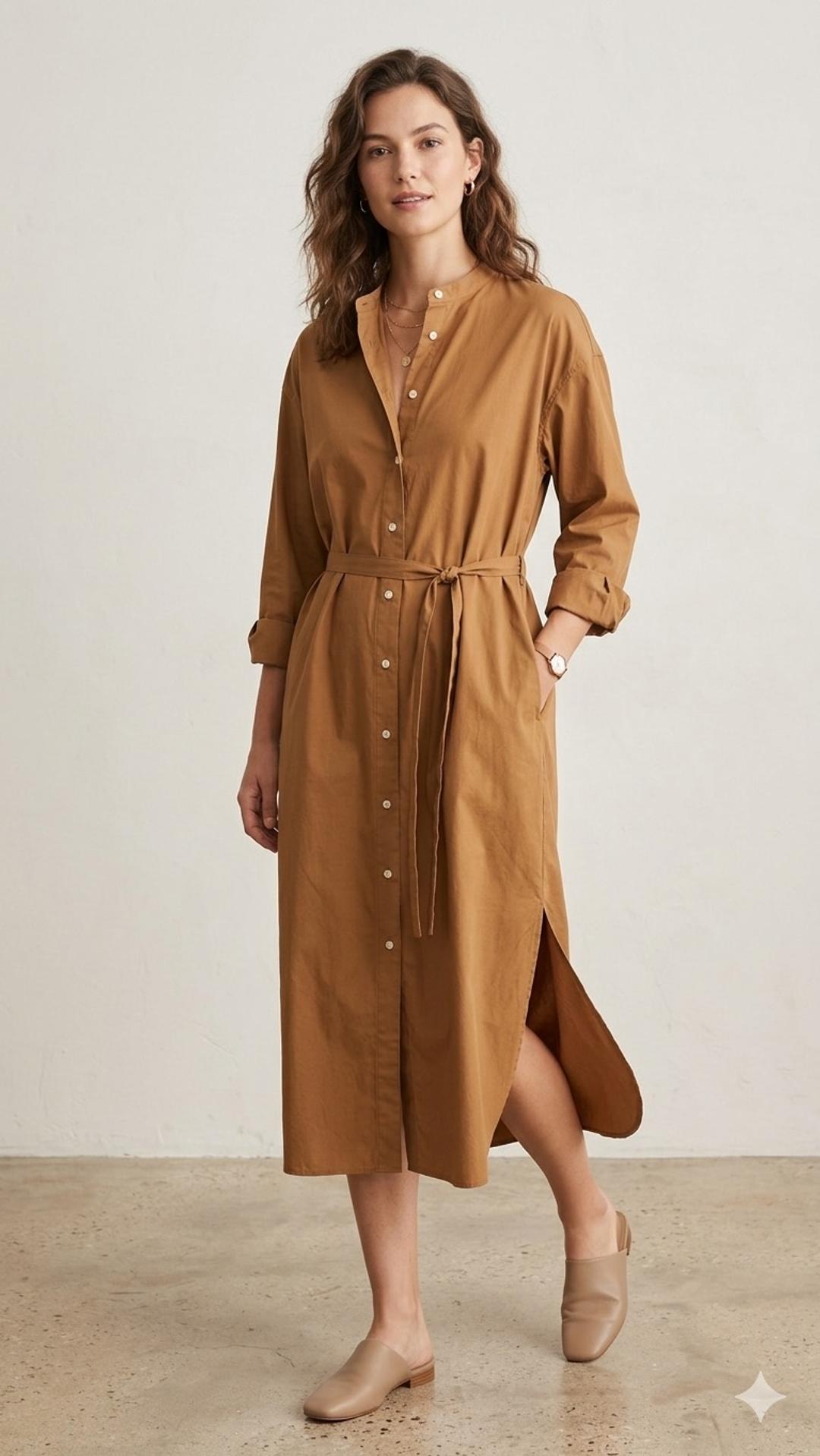Uniqlo Платье рубашка Uniqlo горчичного цвета хлопок — фото 2