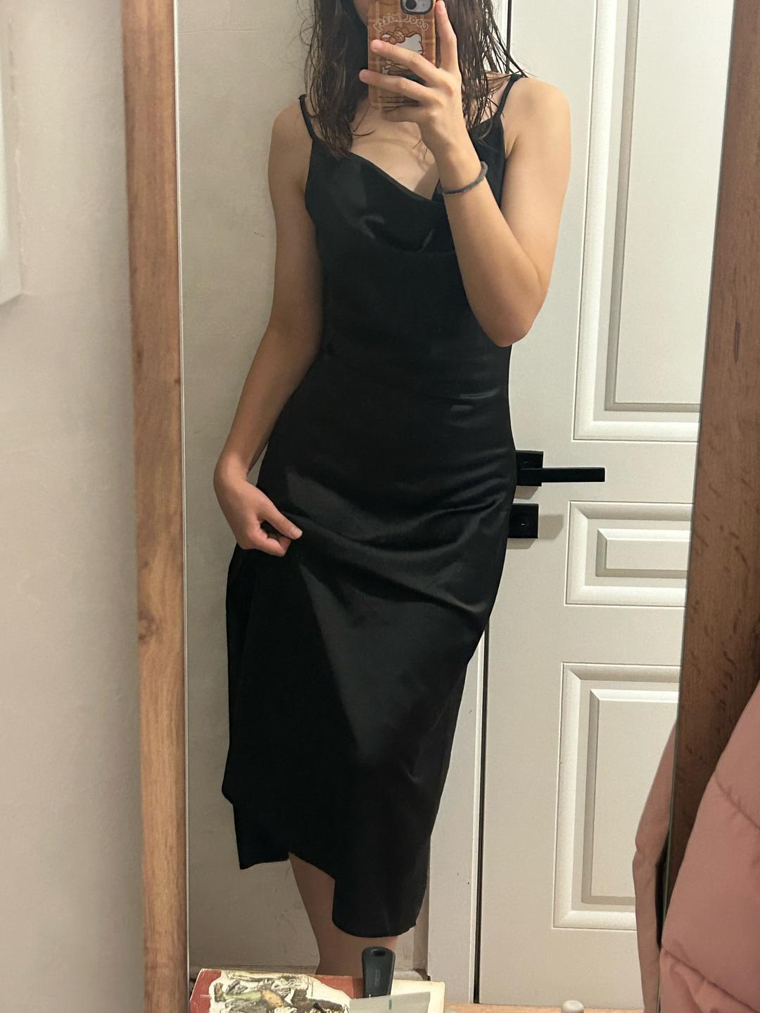 liza Черное атласное платье-комбинация 🖤 — фото 2