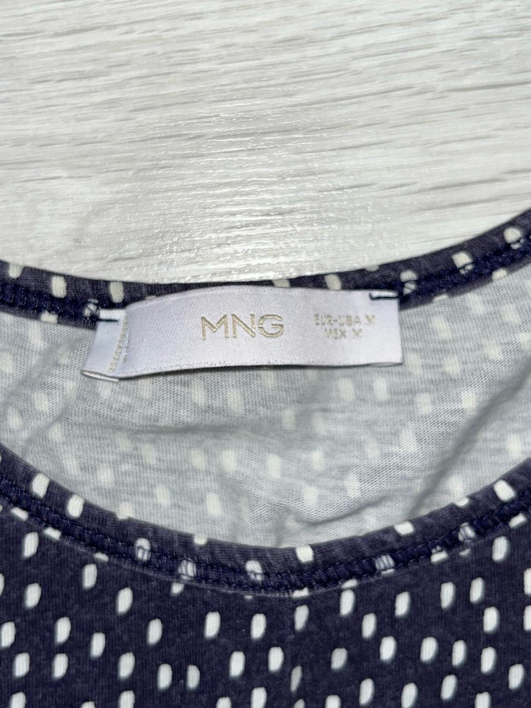 Mango Футболка MANGO синяя в белый горох с логотипом — фото 2
