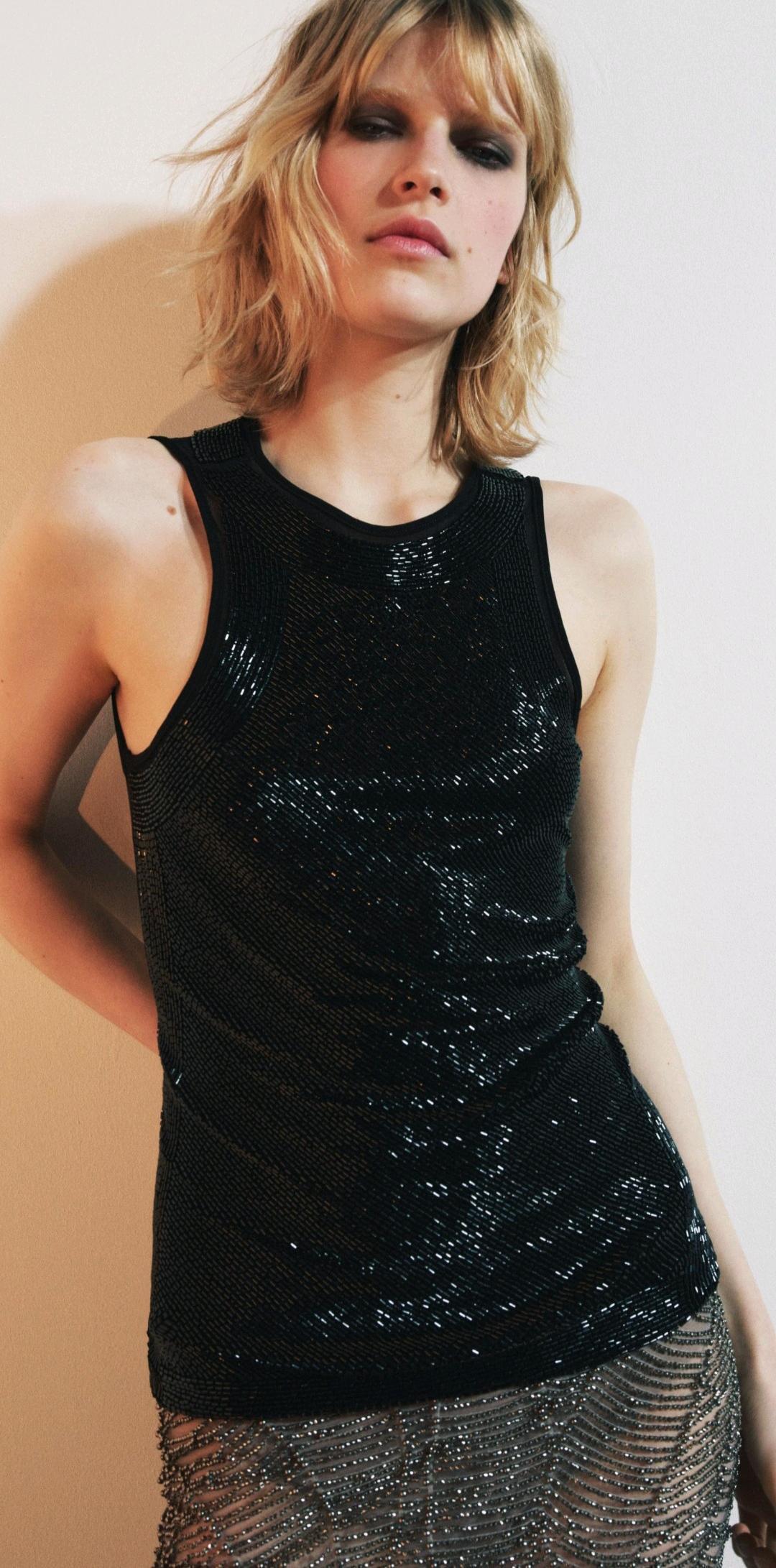 Zara Топ комбинированный с бусинами ZARA  новый — фото 2
