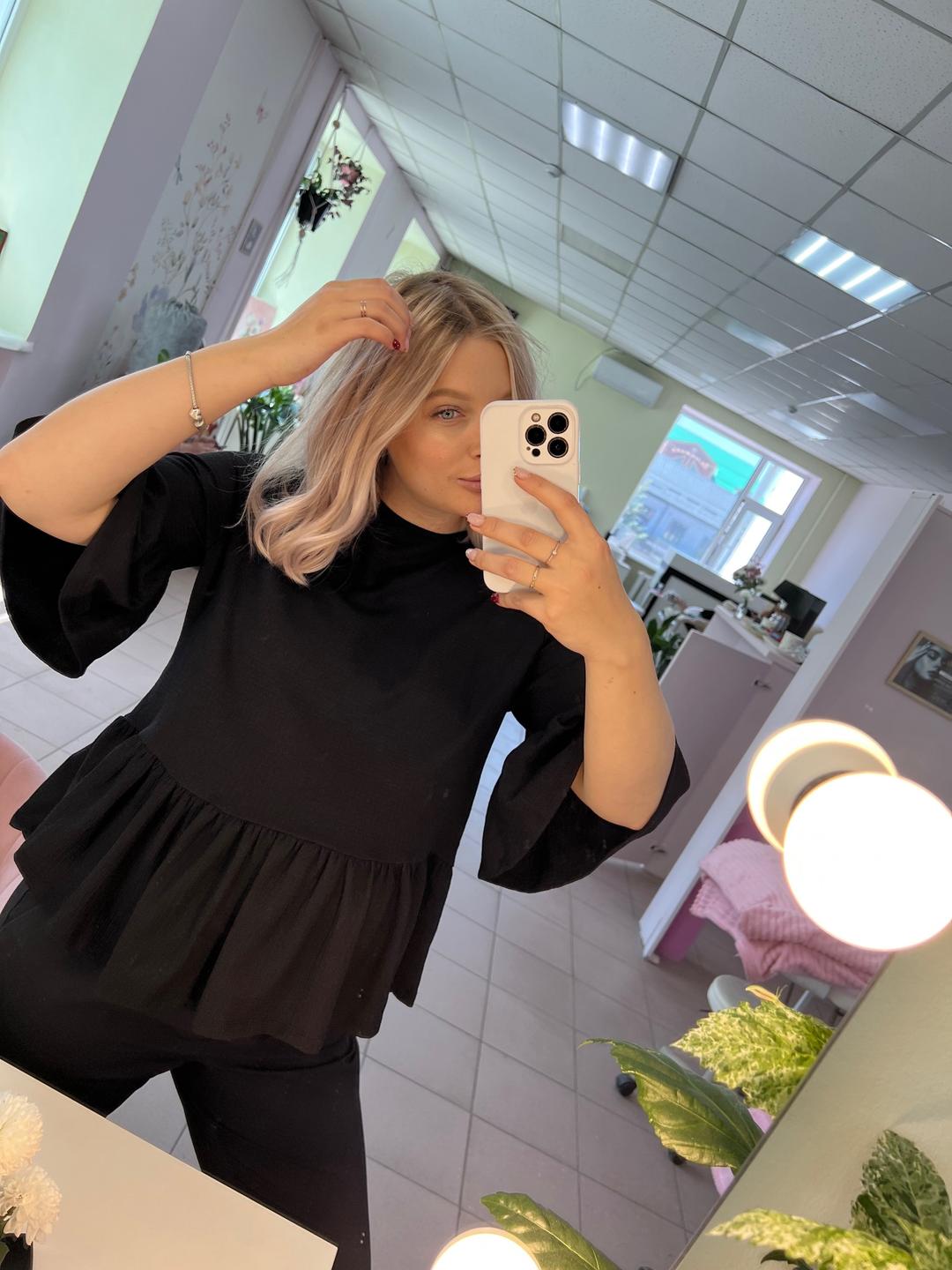New Look Блузка черная с баской — фото 2