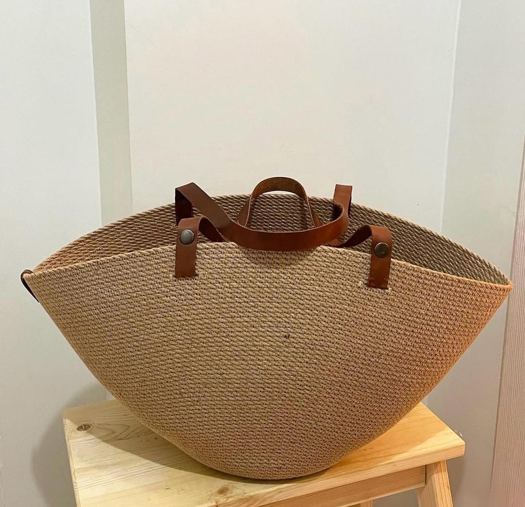 Handmade (ручная работа) Сумка из джута с кожаными ручками, ручная работа. — фото 2
