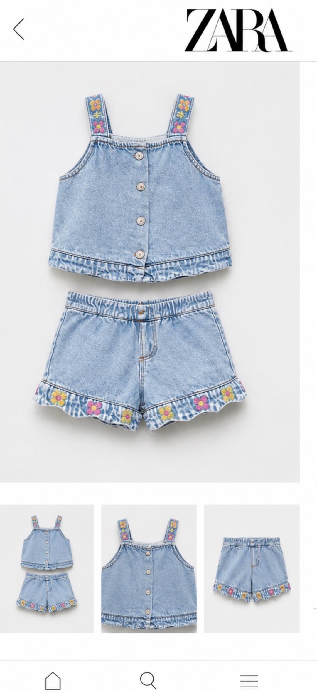 Zara Kids Джинсовый костюм для девочки с цветочным декором — фото 2