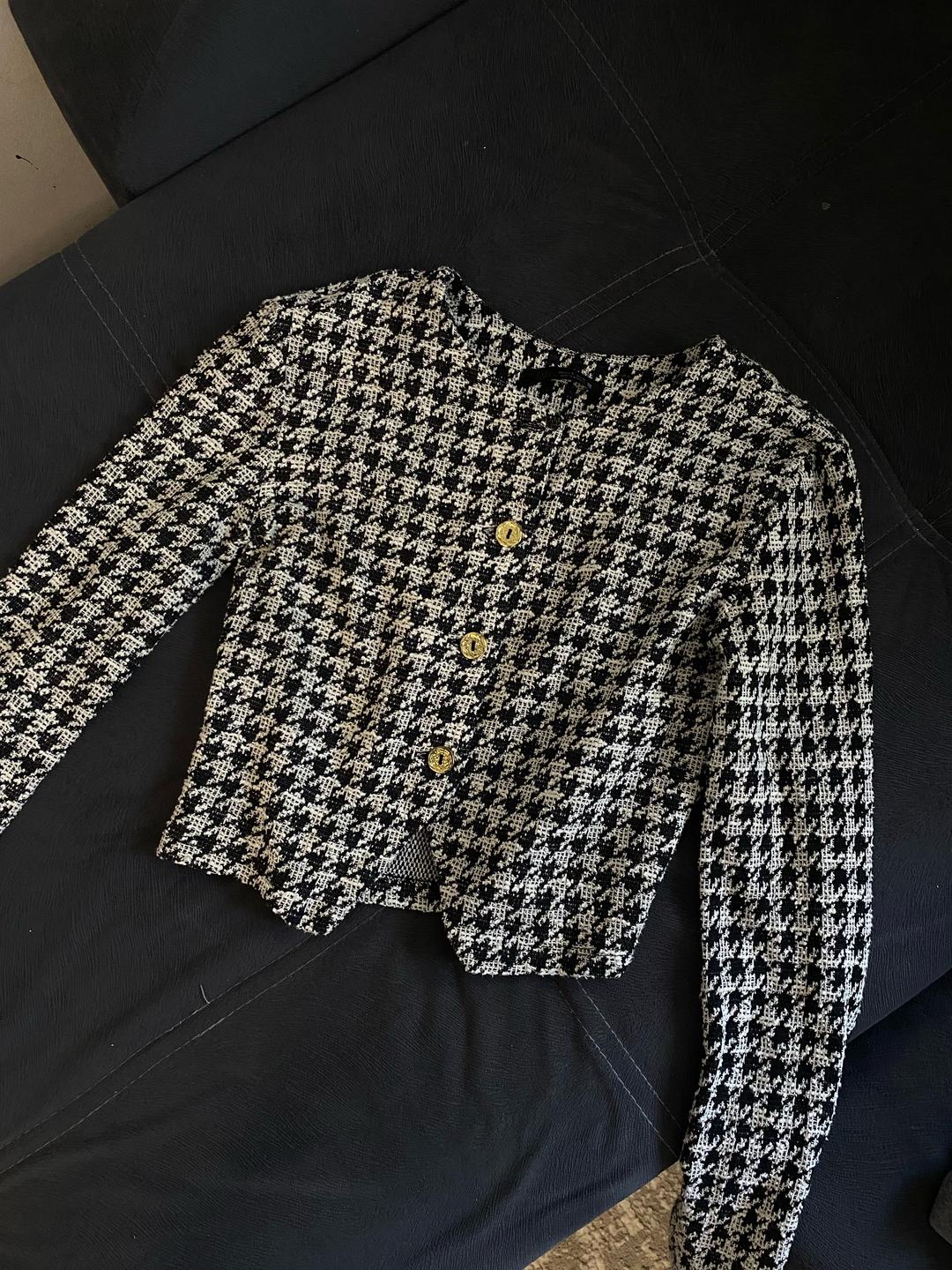Zara Твидовый жакет в клетку гусиная лапка — фото 2