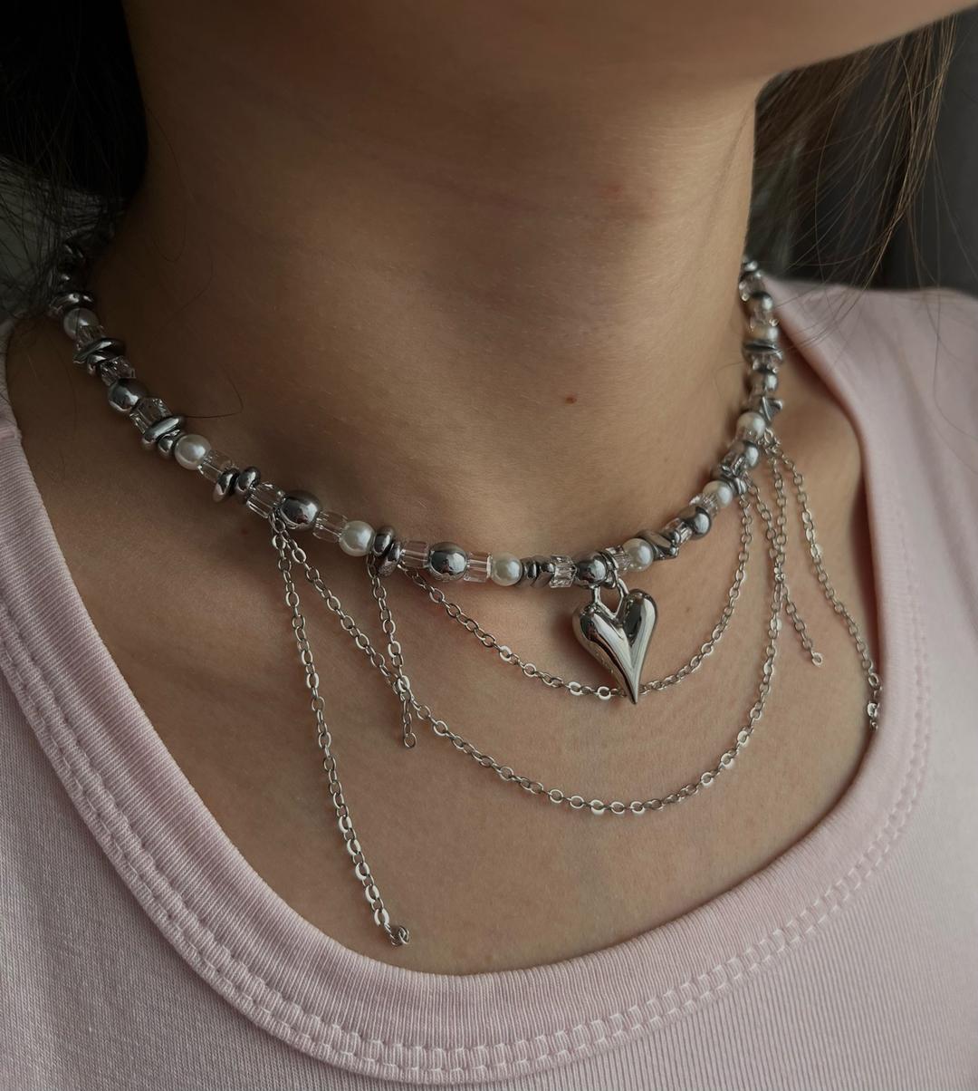 Handmade (ручная работа) Многослойное колье с подвеской-сердцем — фото 2