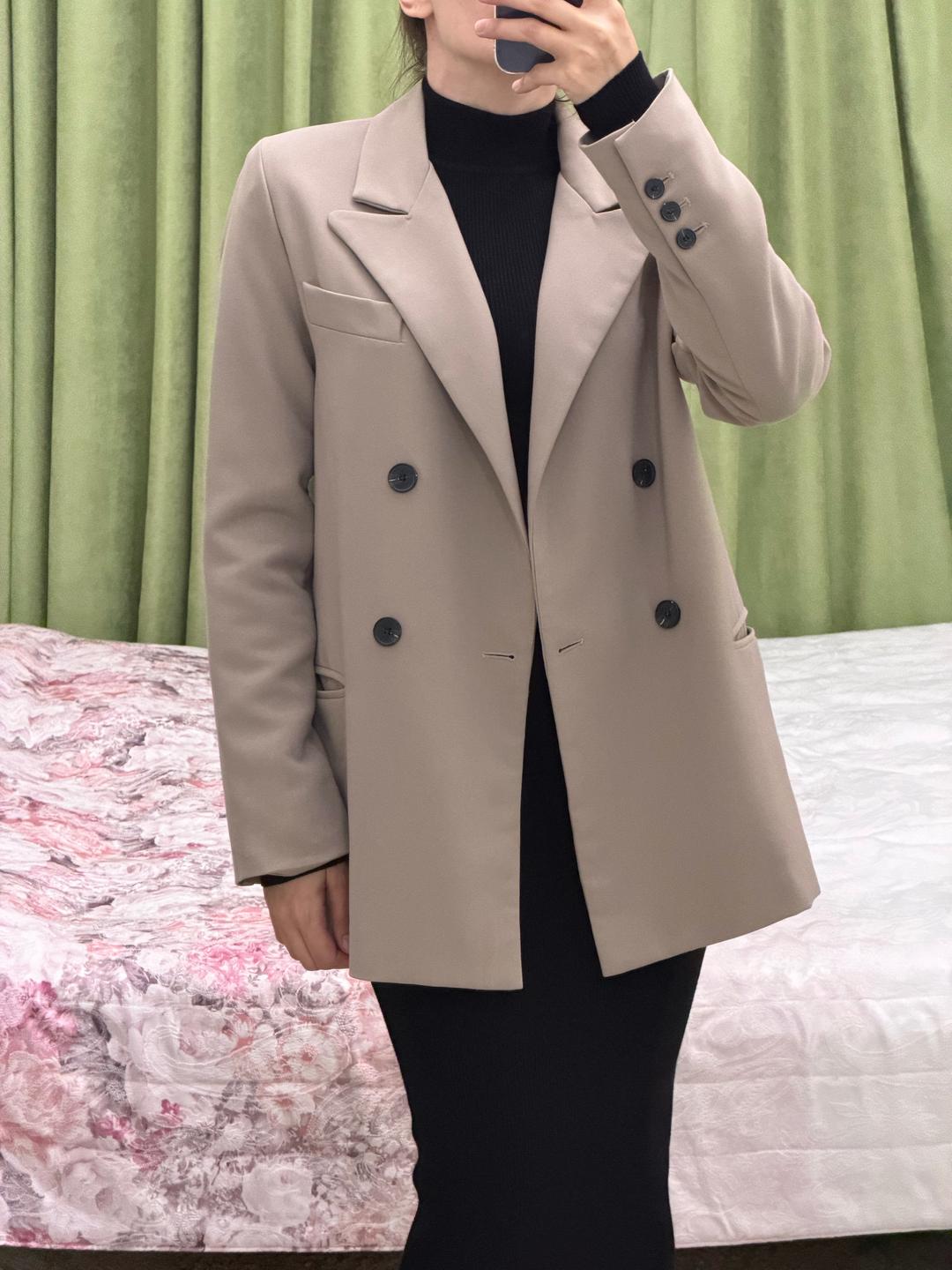 Zara Двубортный пиджак zara бежевого цвета — фото 2