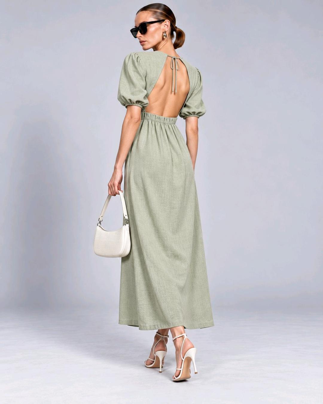 Atelier Luxe Фисташковое платье с открытой спиной — фото 2