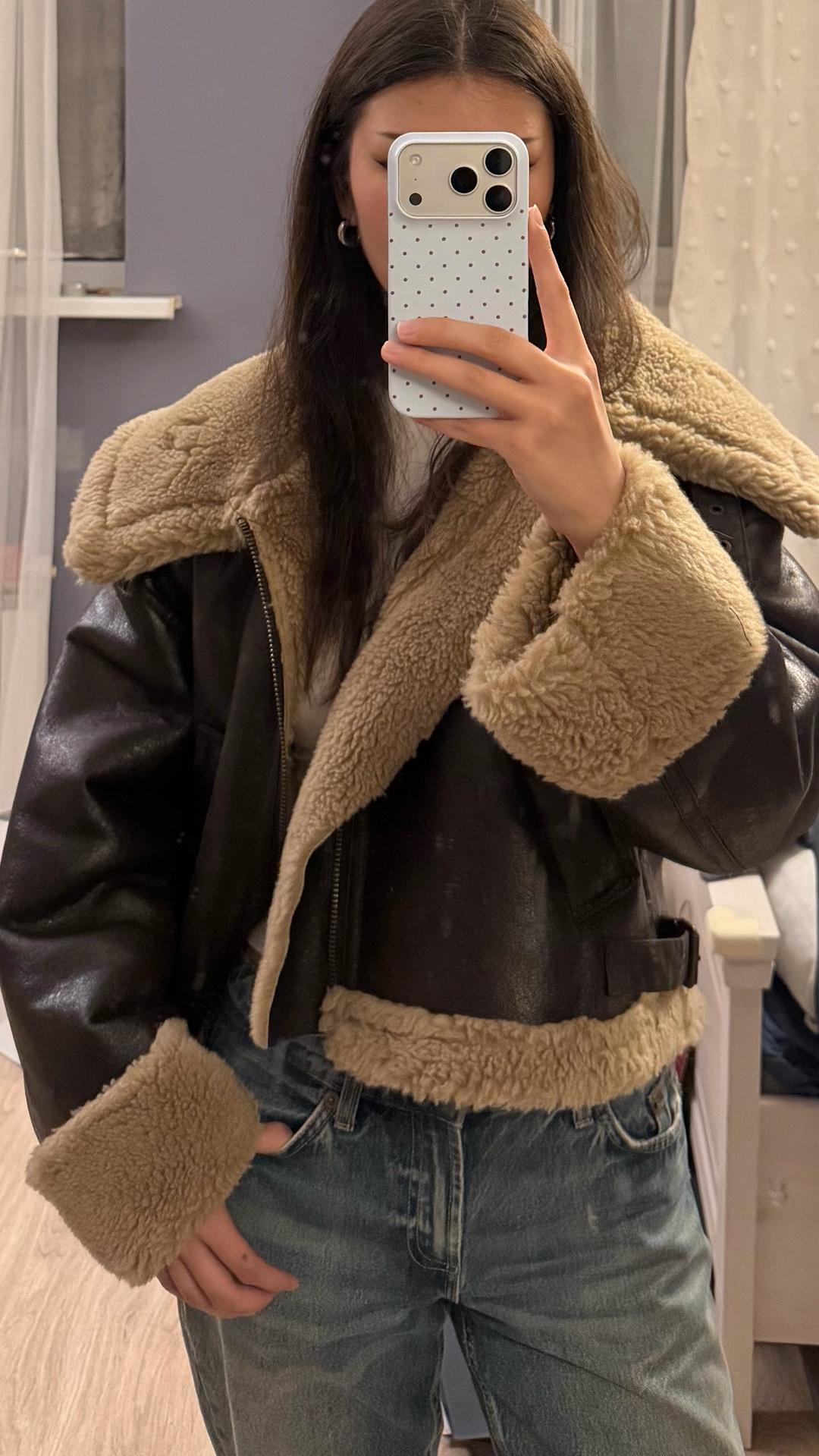 Zara Коричневая дубленка Zara — фото 2