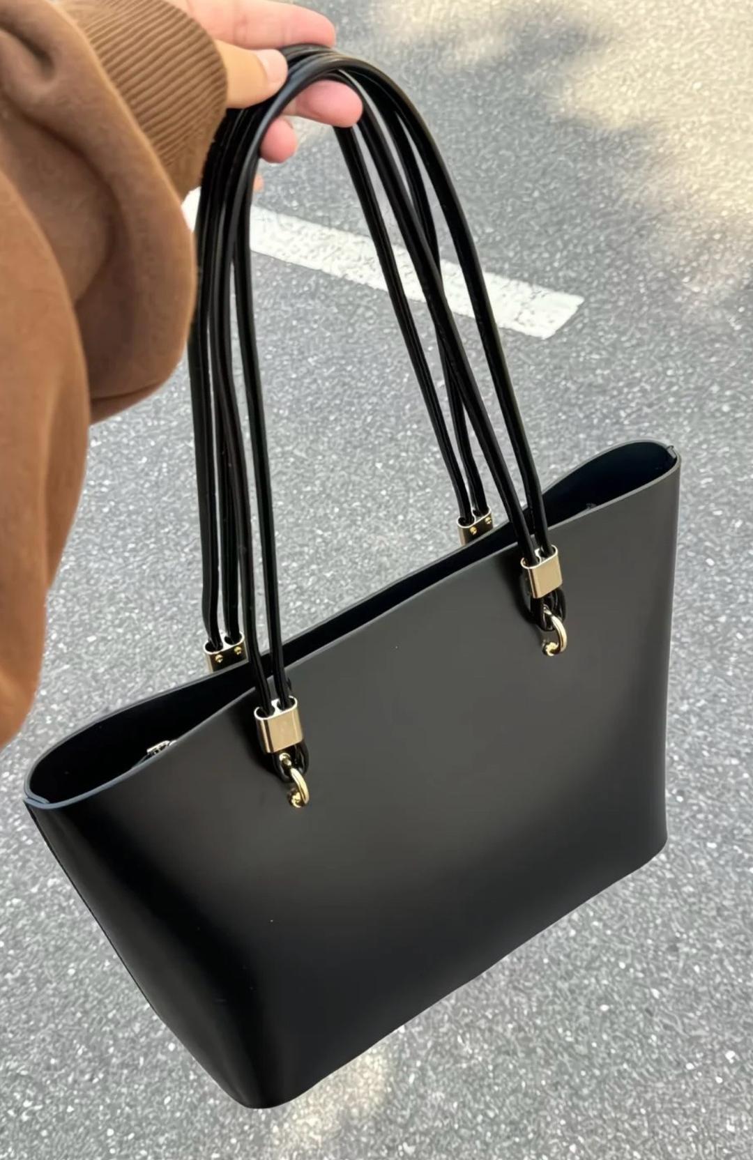 Нет бренда Вместительная черная сумка-тоут (Tote bag) в отличном состоянии — фото 2