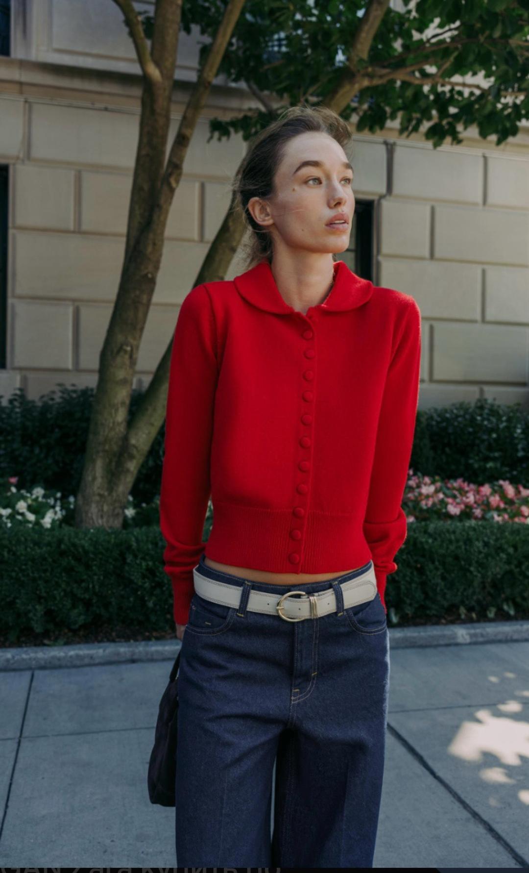 Zara Красный трикотажный кардиган с воротником — фото 2