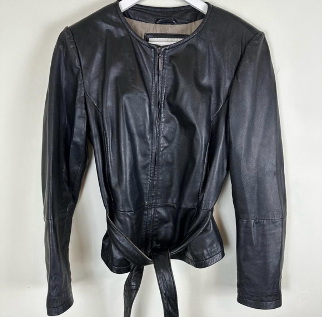 Zara черная кожаная куртка Zara Basic — фото 2