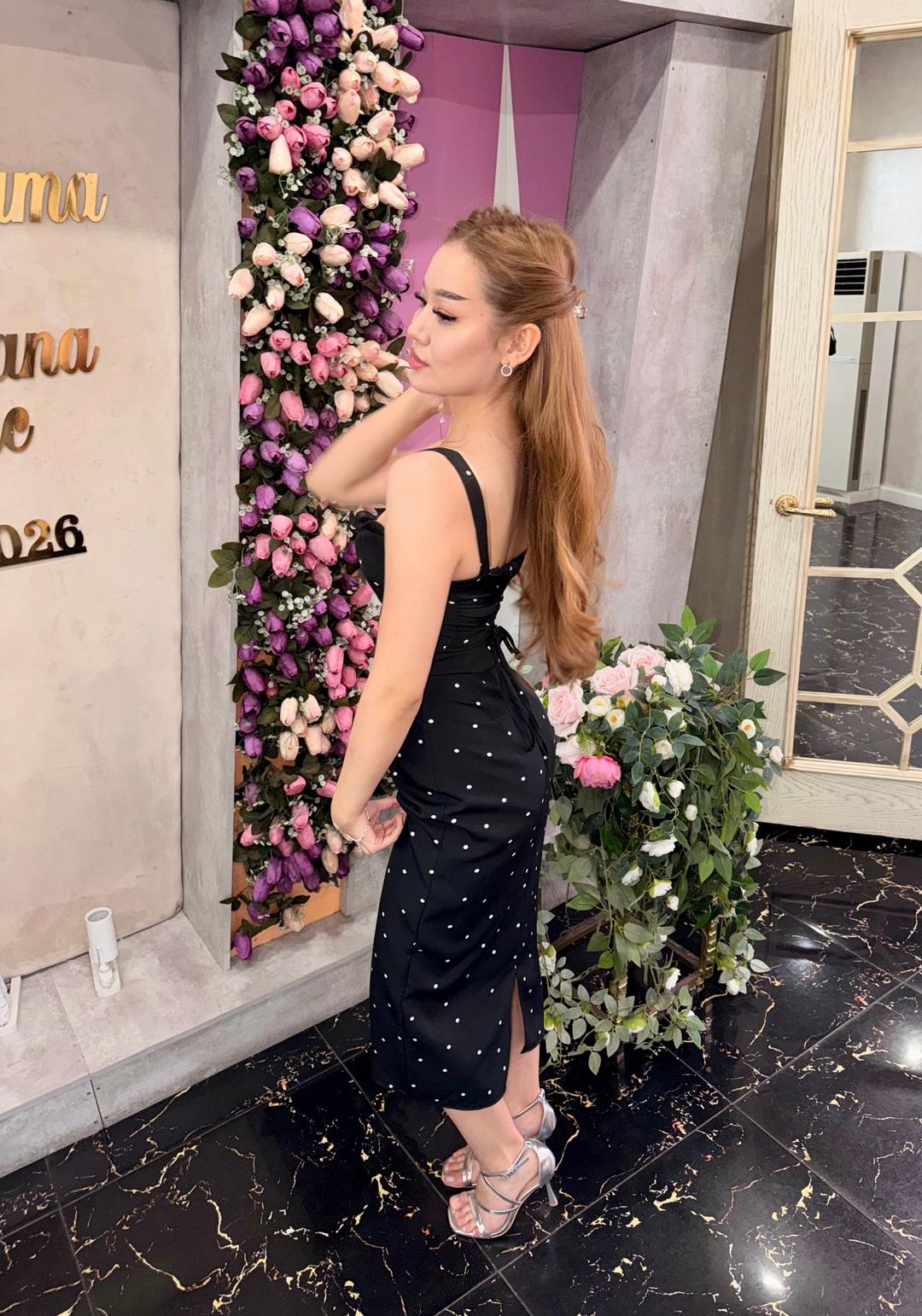 Нет бренда Черное платье в горошек на бретелях — фото 2