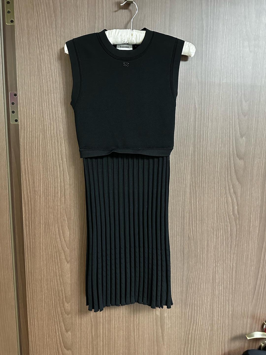 Sandro Sandro Black Stretch Knit Pleated Mini Dress XS — фото 2