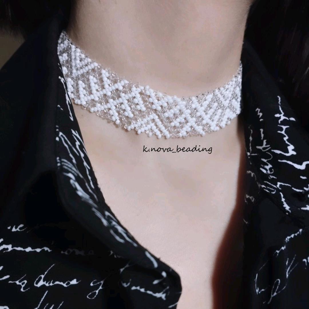 k.nova_beading Украшение чокер из бисера белый — фото 2