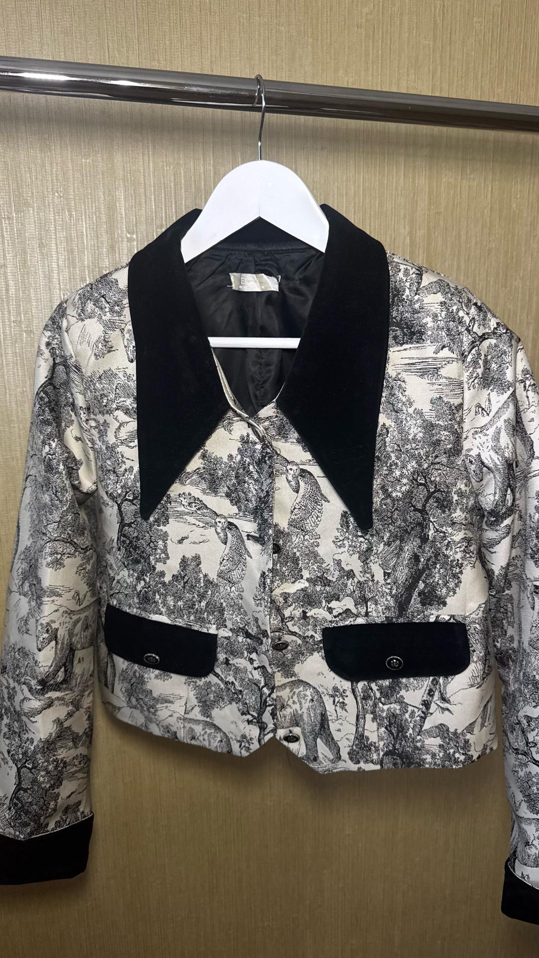 Miu Miu Укороченный жакет с принтом и бархатным воротником — фото 2