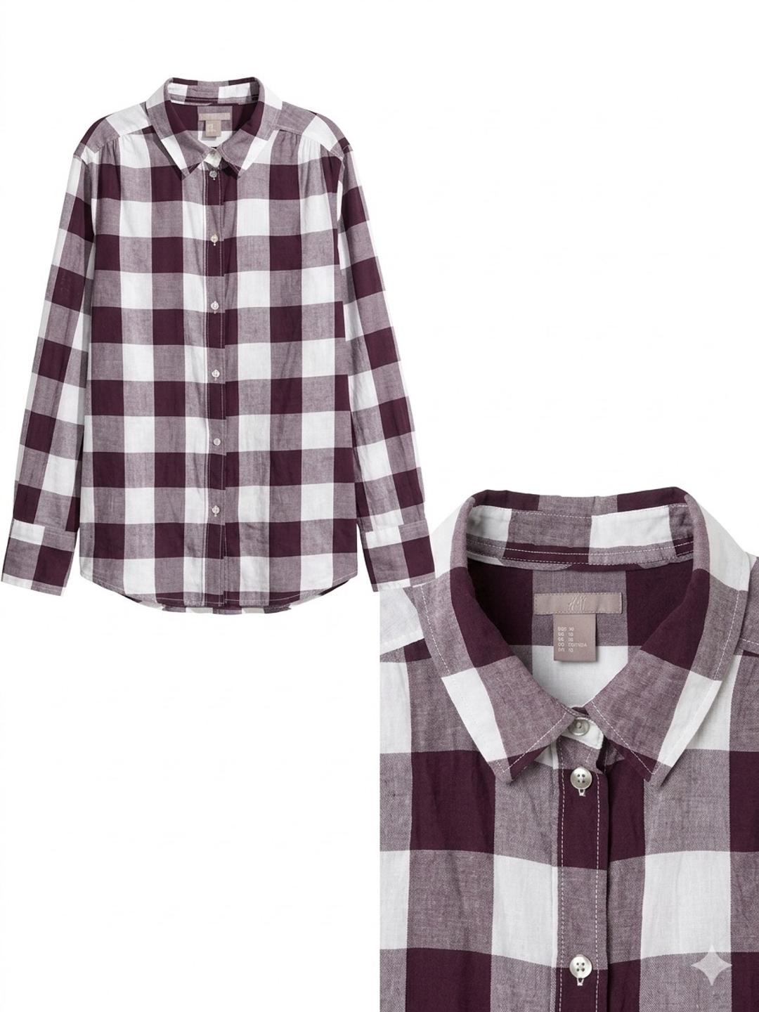 H&M Хлопковая летняя рубашка оверсайз в ягодную клетку 🍇 — фото 2