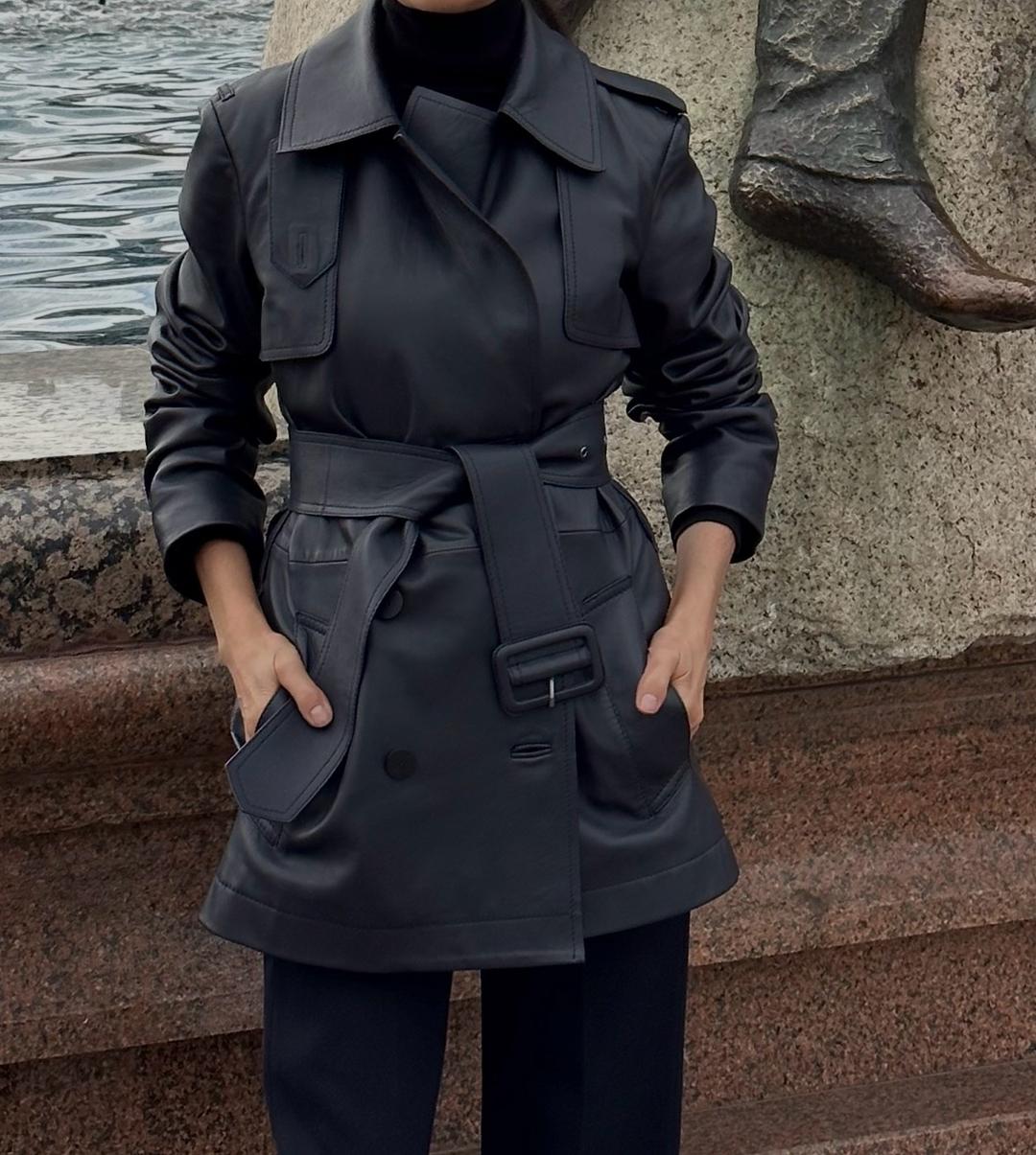 Massimo Dutti Укороченный кожаный тренч — фото 2