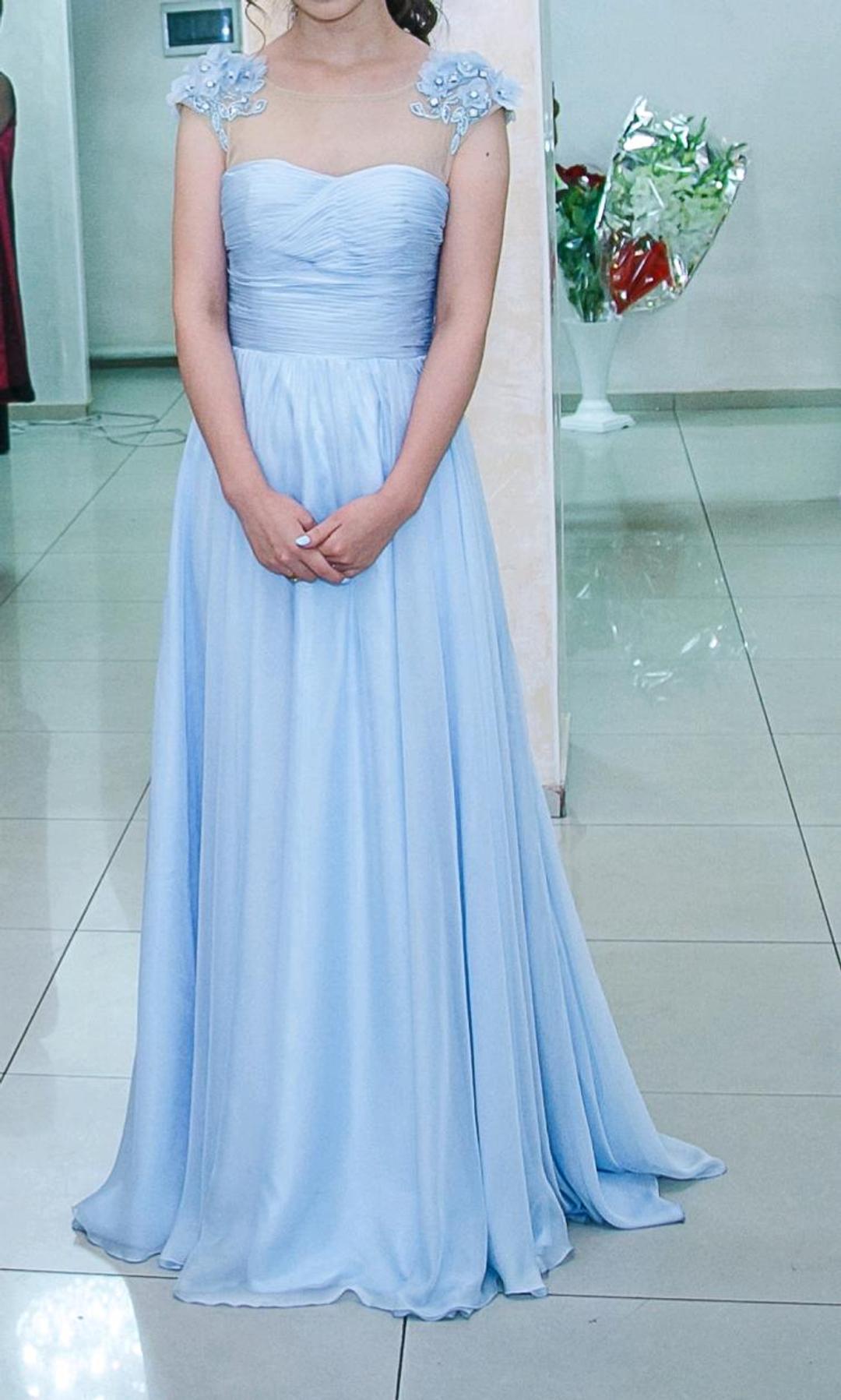 SHERRI HILL Шифоновое платье А-силуэта в нежно-голубом цвете — фото 2