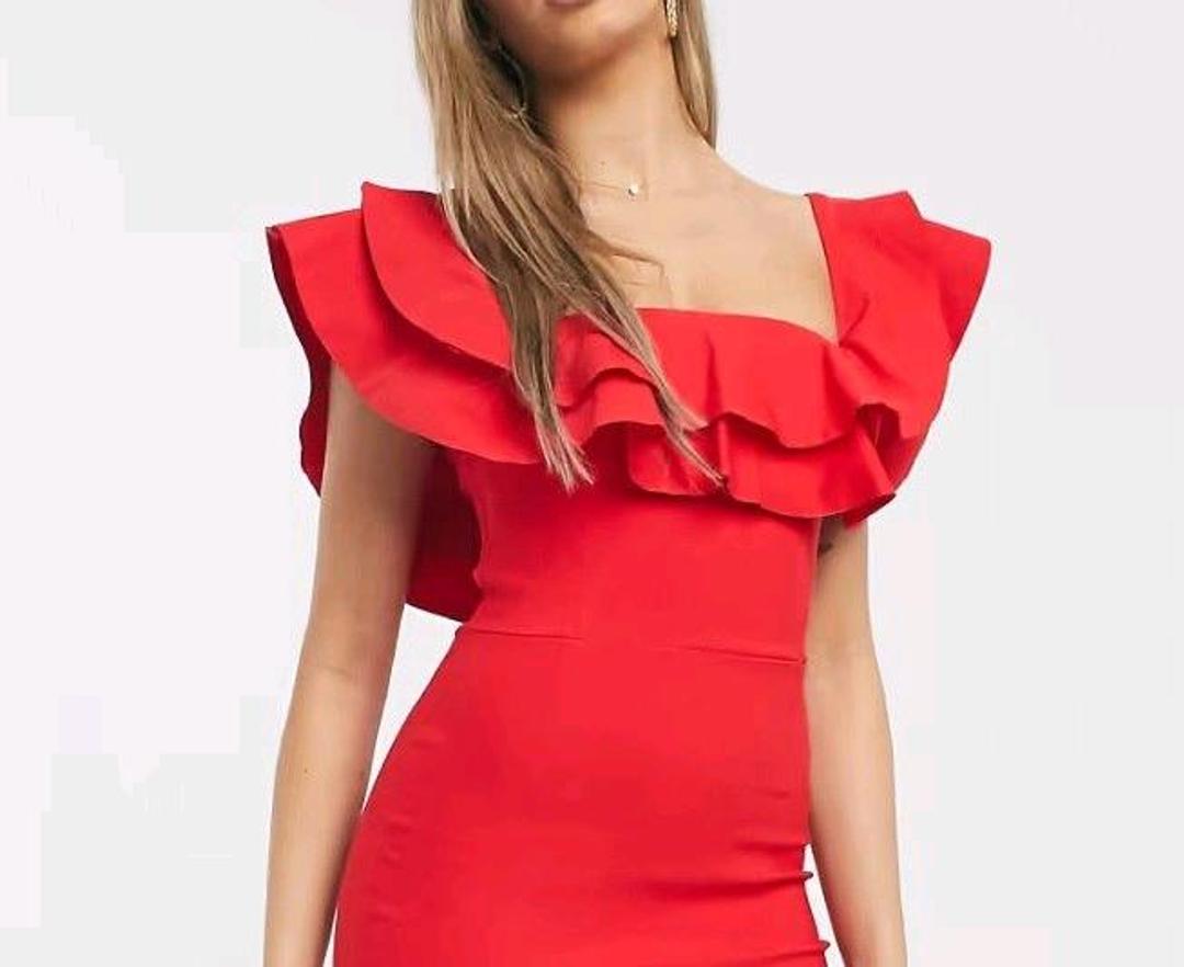 ASOS Новое платье красное Asos Vesper р 44-46 миди футляр облегающее с воланами — фото 2