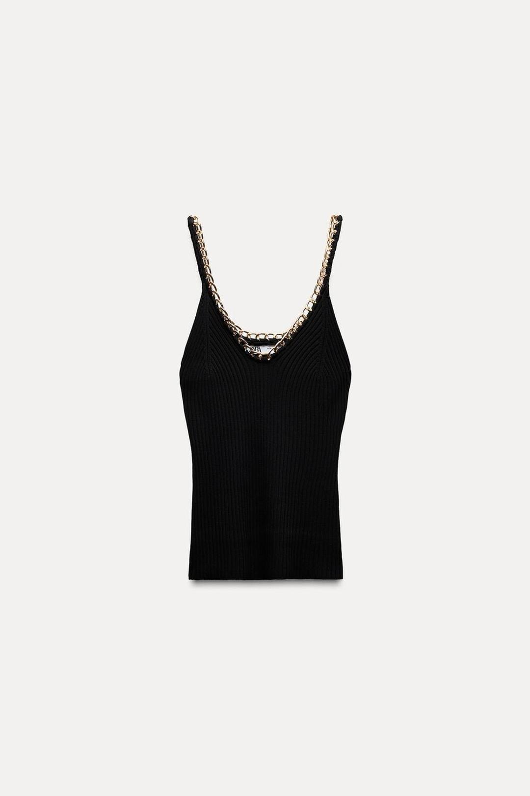 Zara Трикотажный топ Zara с декоративной золотой цепью — фото 2