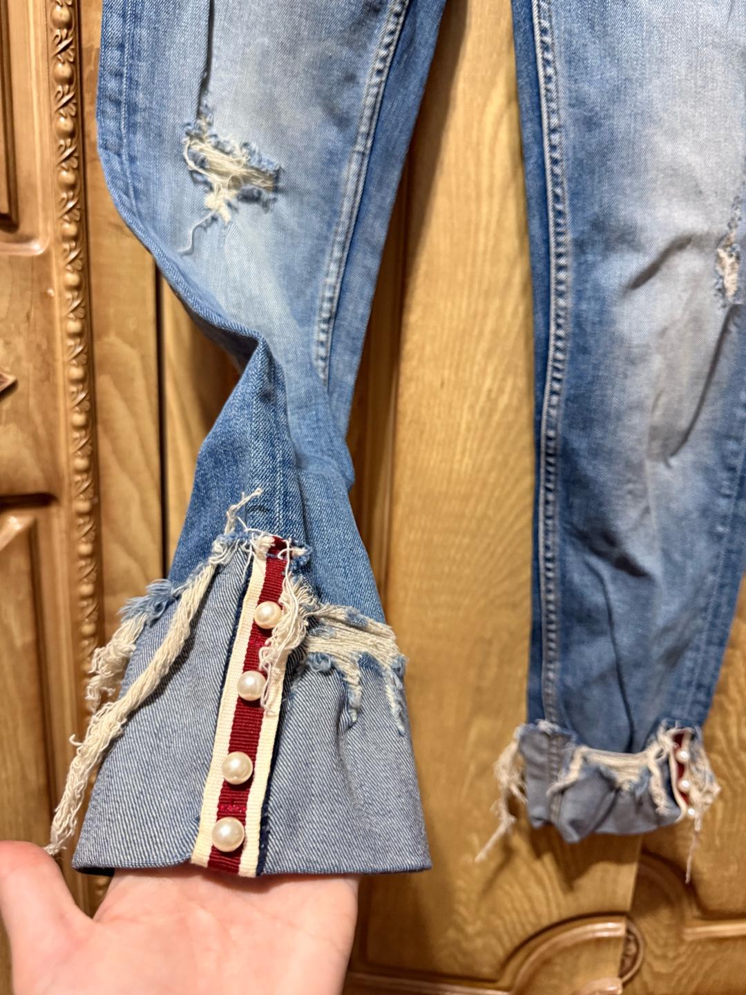 Zara Стильные джинсы Zara Z1975 с рваными деталями и жемчугом — фото 2