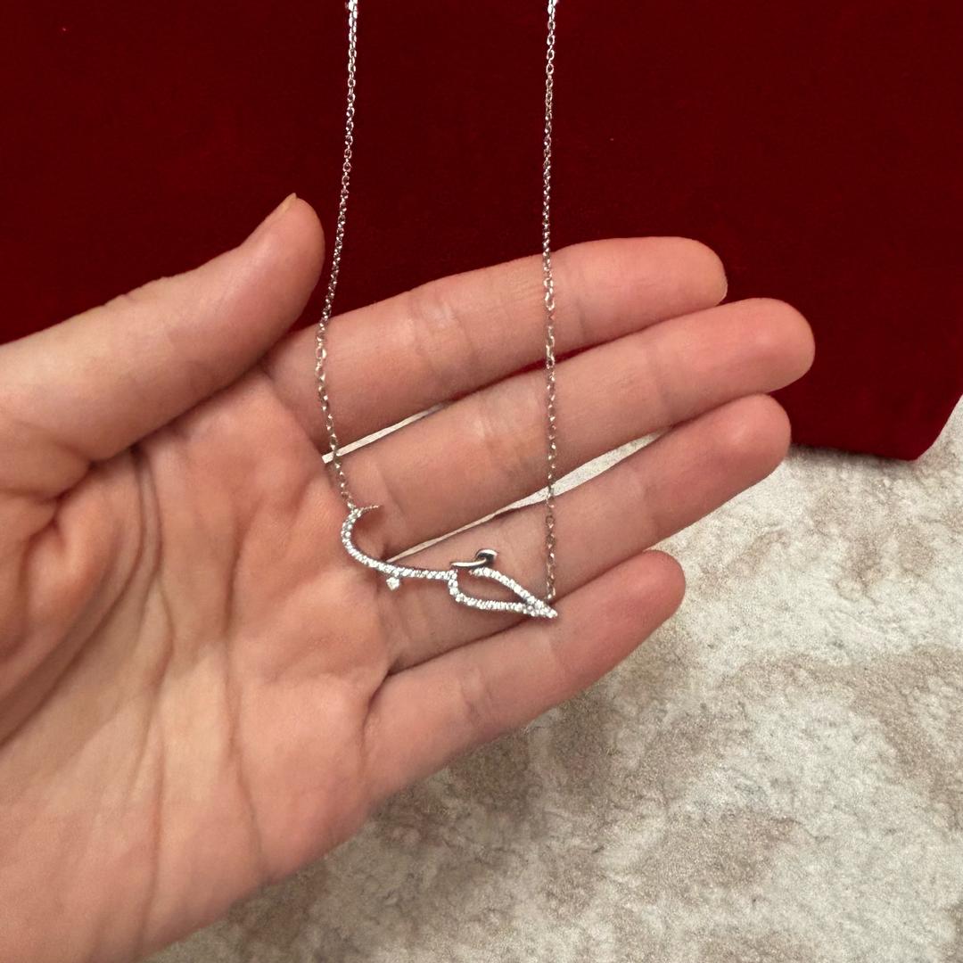 Silver Серебряный ожерелье 925 пробы, вставка цирконий, длина 45-50 см, вес 3,27 гр — фото 2
