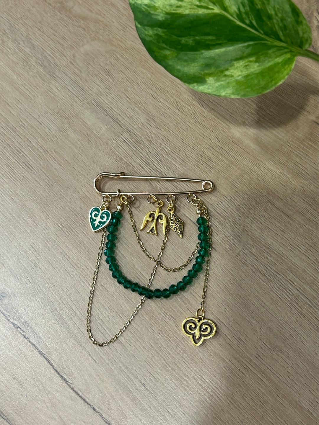 Handmade (ручная работа) Булавка в национальном стиле зеленая — фото 2