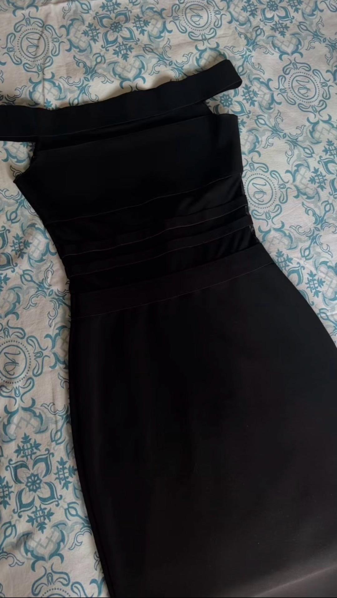 Zara Черное платье миди с открытыми плечами и прозрачными вставками — фото 2