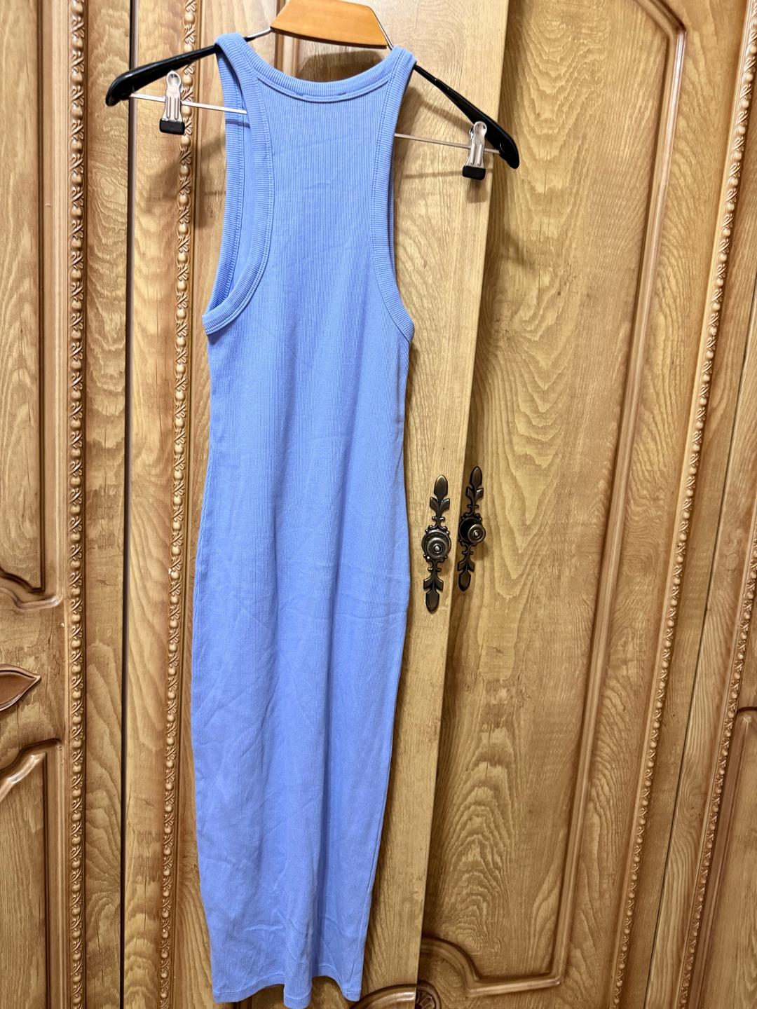 Zara Платье Zara миди трикотажное голубое облегающее — фото 2