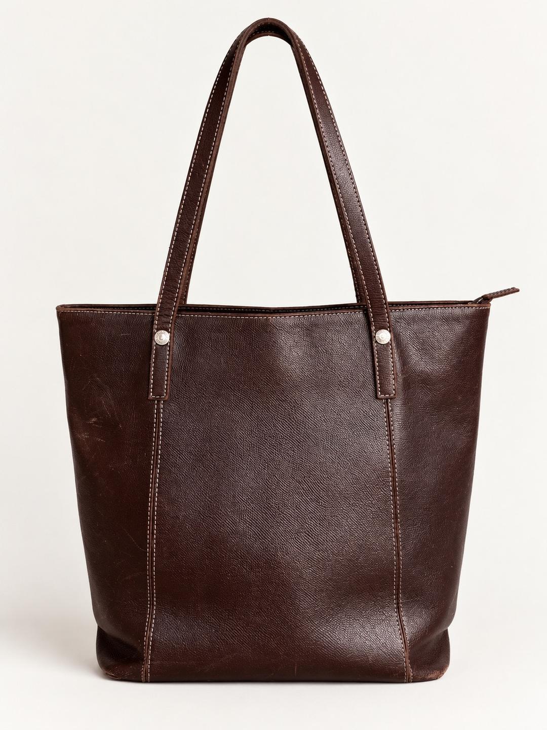 Chocolate Brown Leather Tote 🤎 Винтажная сумка из натуральной кожи в глубоком шоколадном оттенке. — фото 2