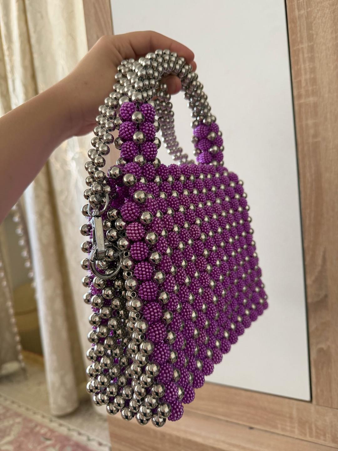 Handmade (ручная работа) Сумка из жемчуга ручной работы фиолетовая с цепочкой — фото 2